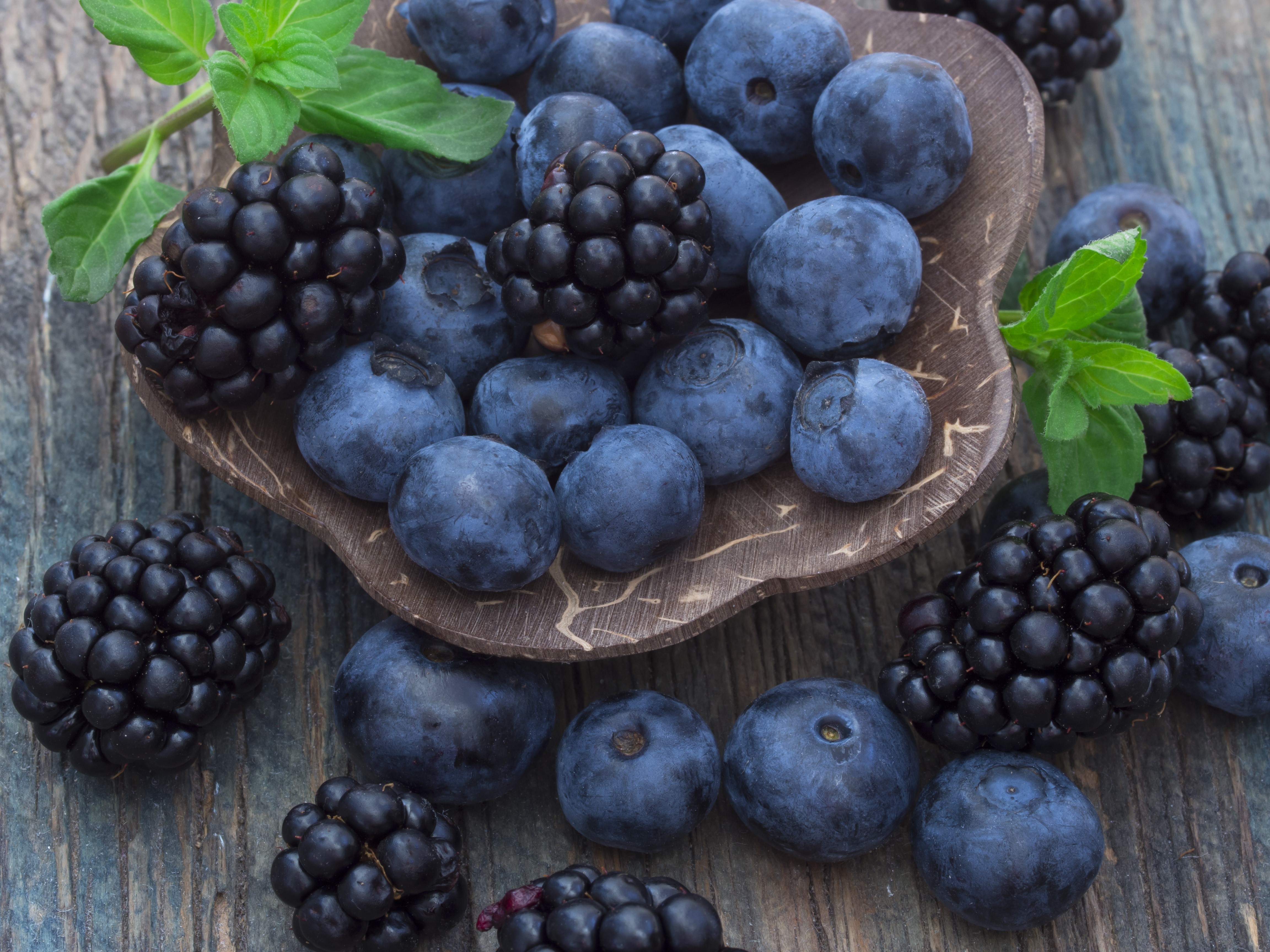 Blueberries and Blackberries with Mint HD Wallpaper