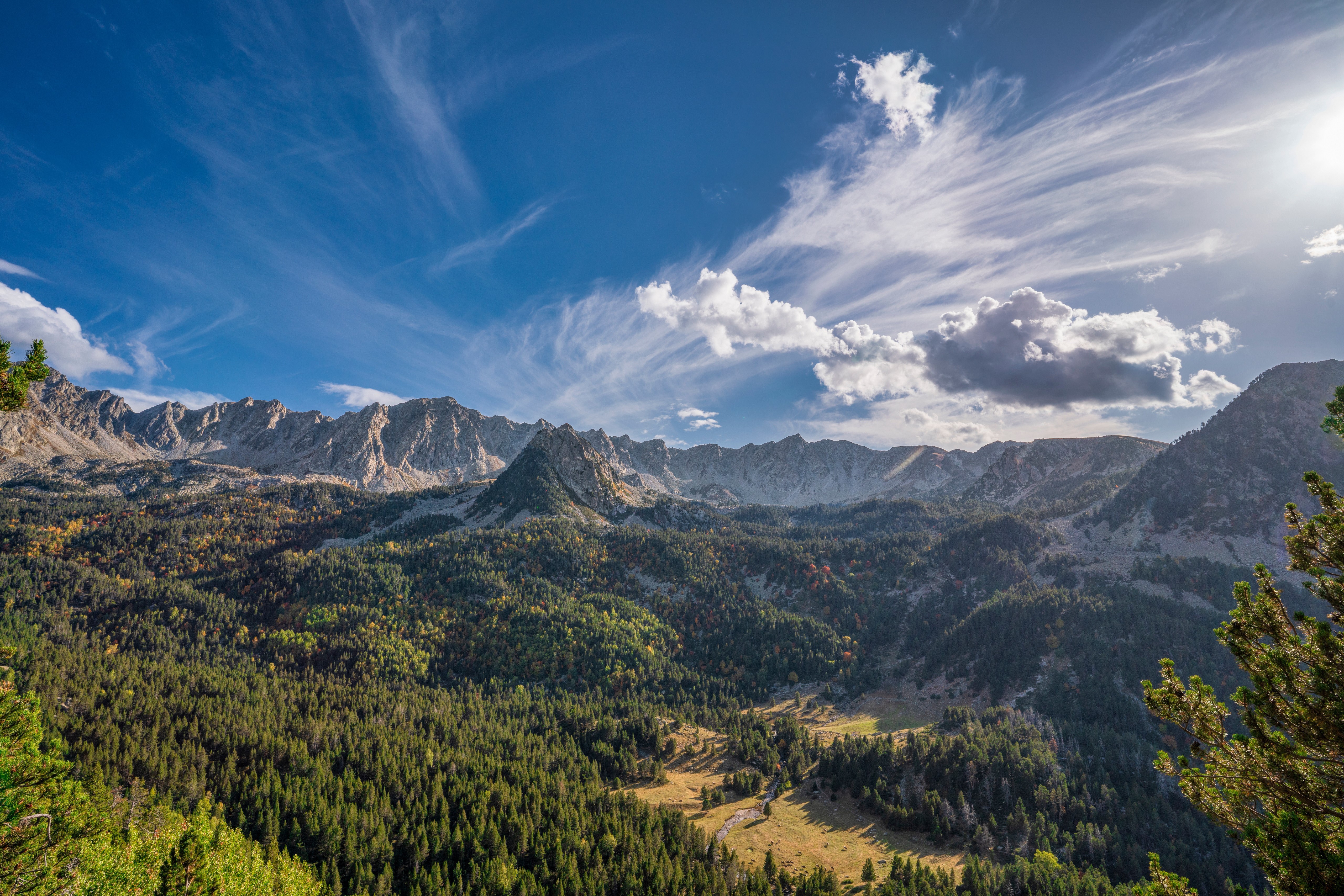 Pyrenees Mountains in Andorra with Forest and Clouds HD Wallpaper