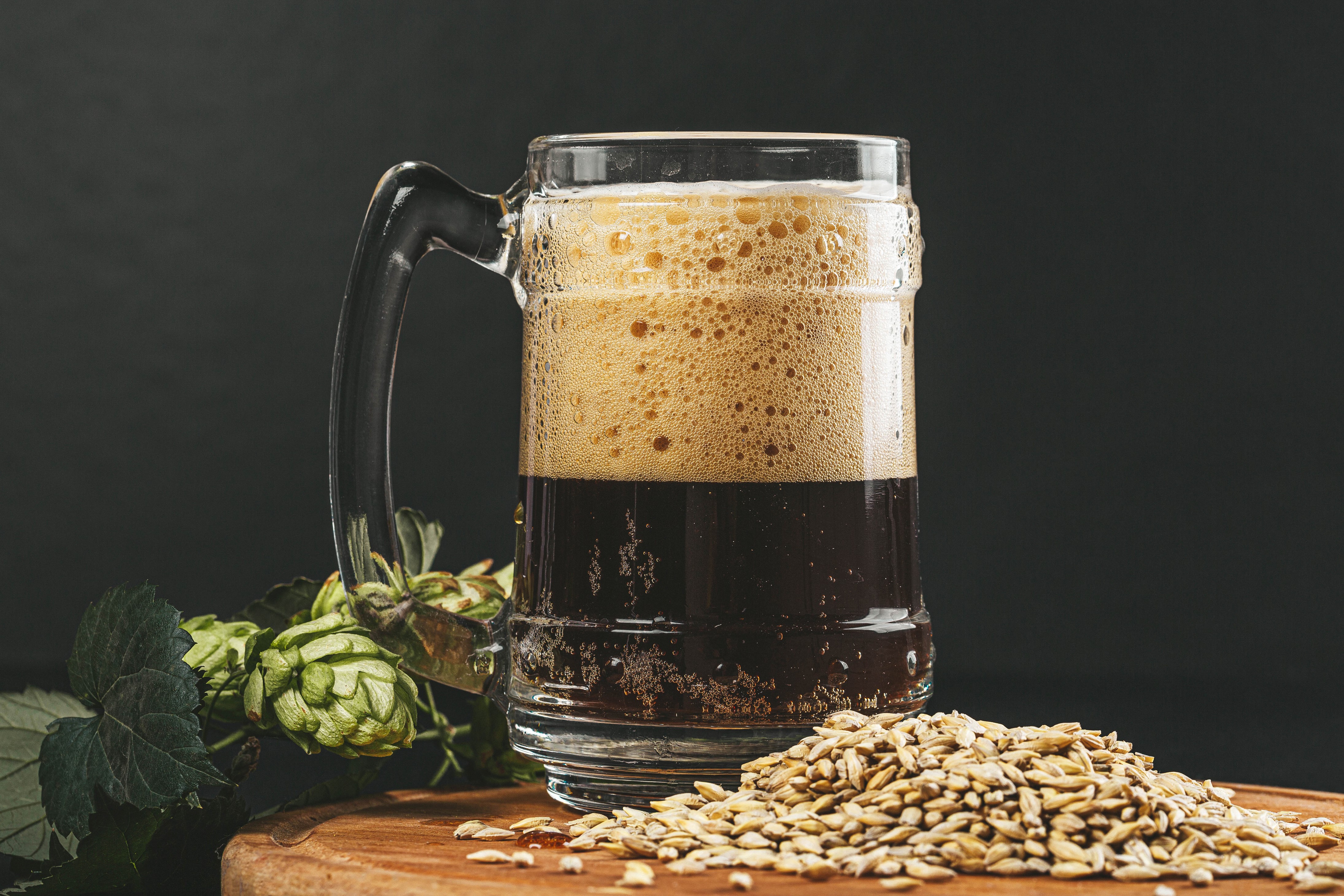 Beer Mug with Hops and Grain HD Wallpaper