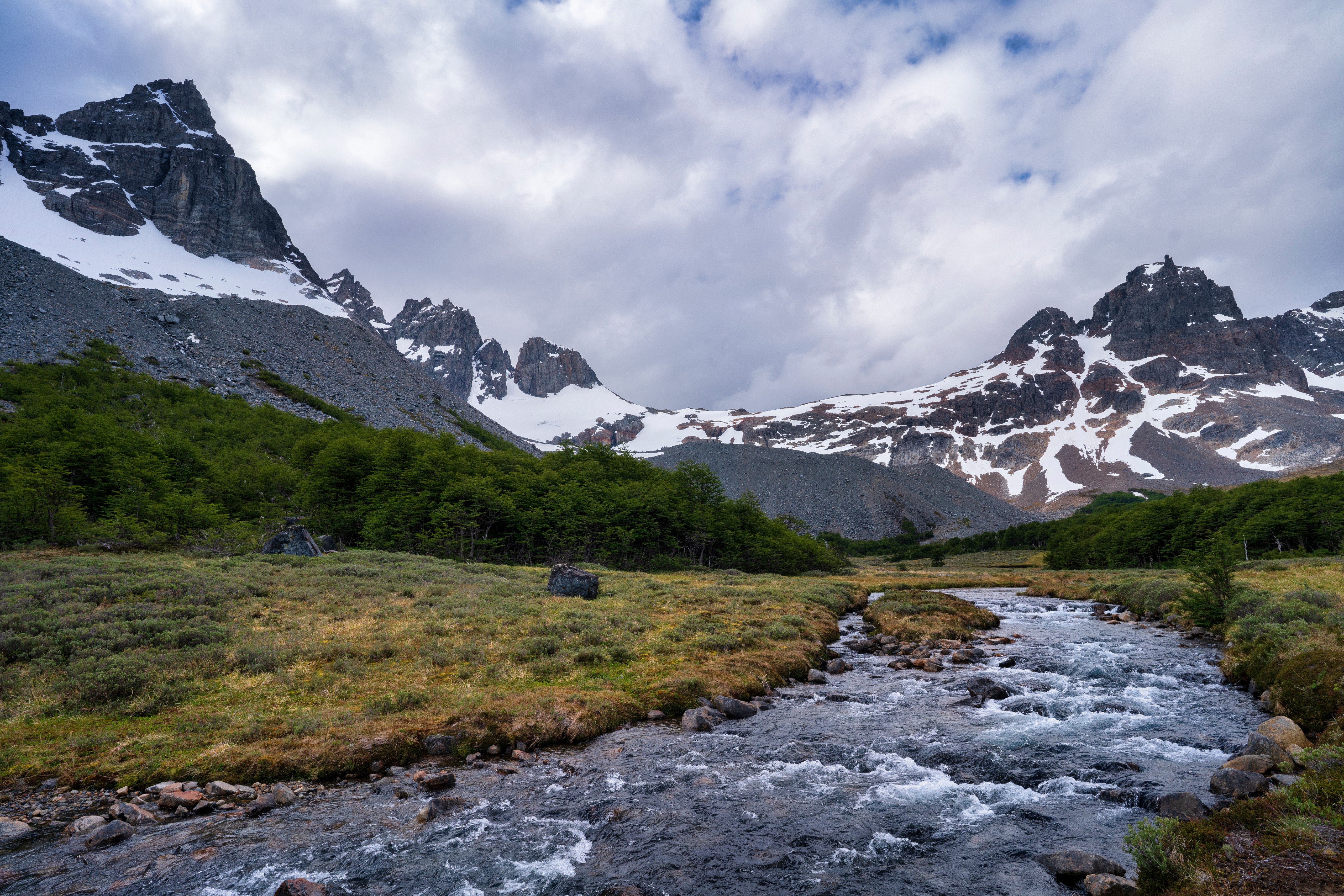 Cerro Castillo Mountains and River in Chile HD Wallpaper