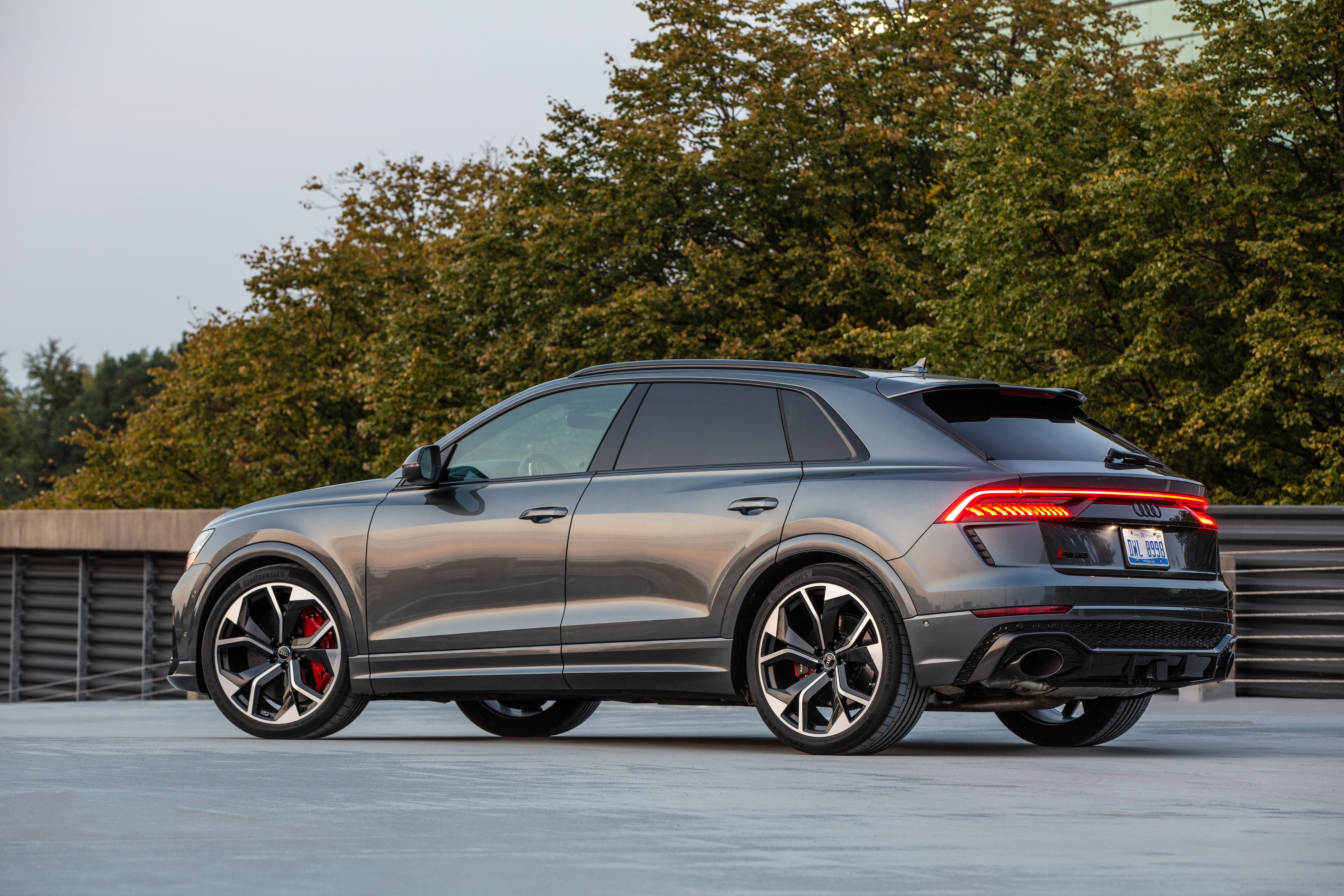 Grey Audi RS Q8 SUV from the side HD Wallpaper