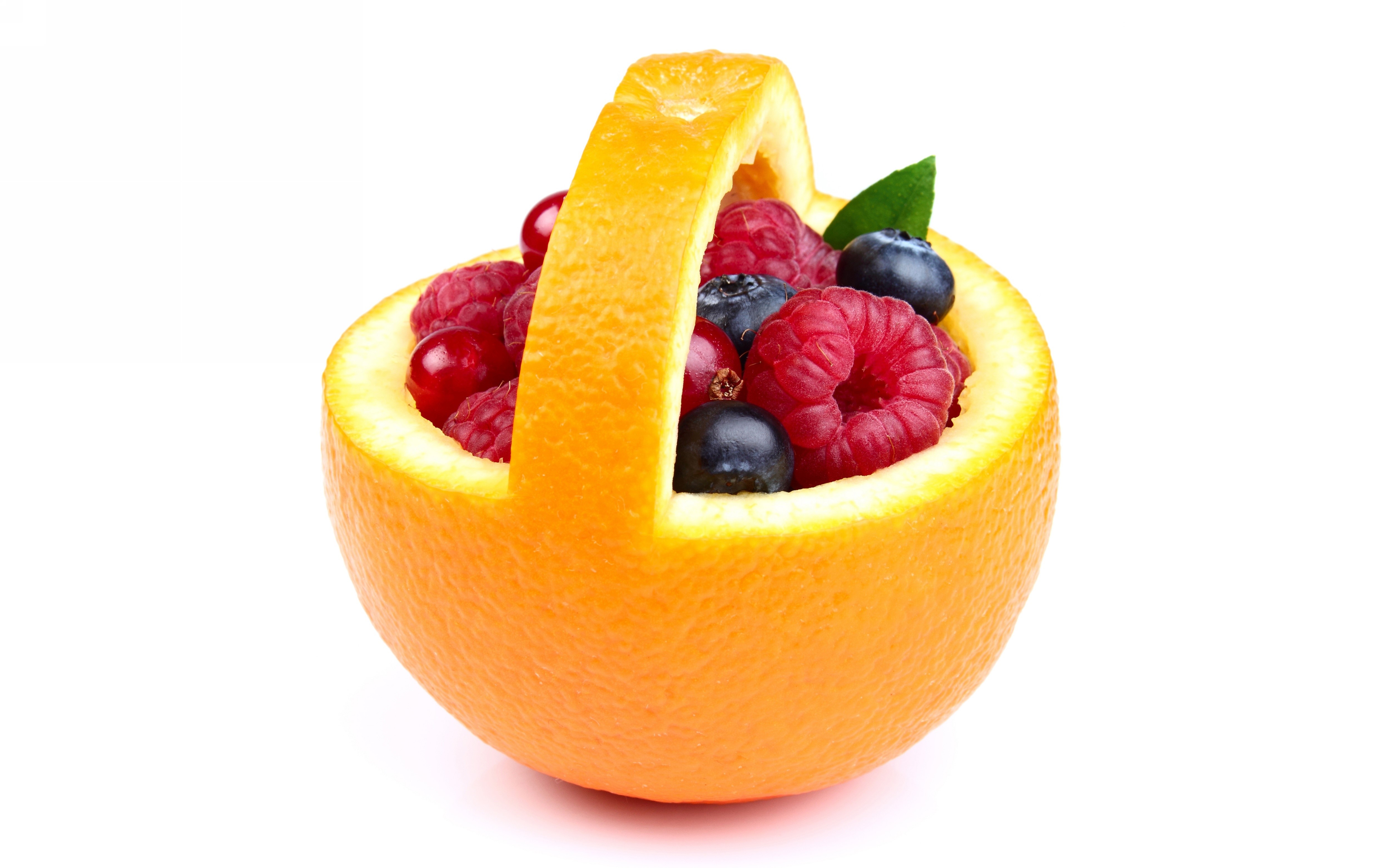 Orange basket filled with berries HD Wallpaper