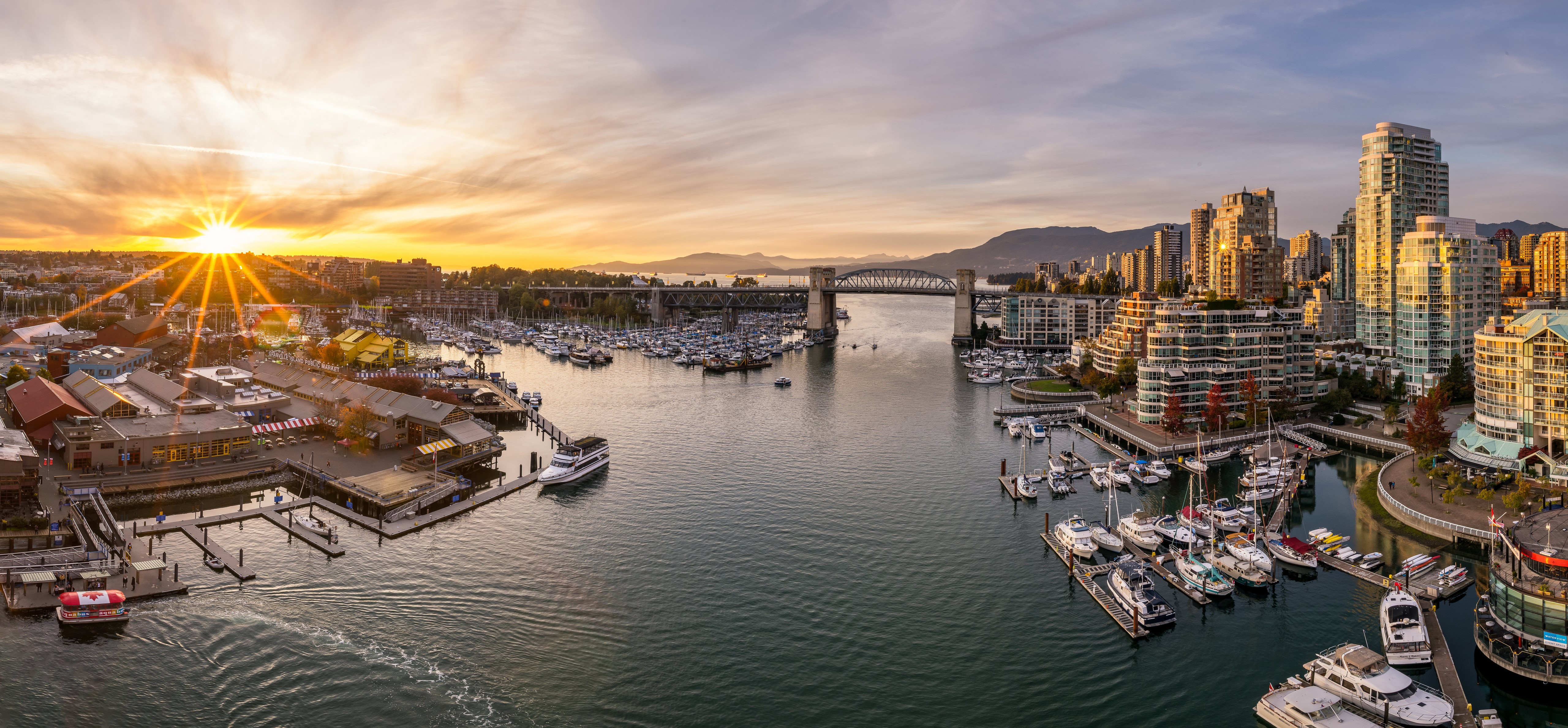 Vancouver Marinas and Cityscape at Sunrise Panorama HD Wallpaper