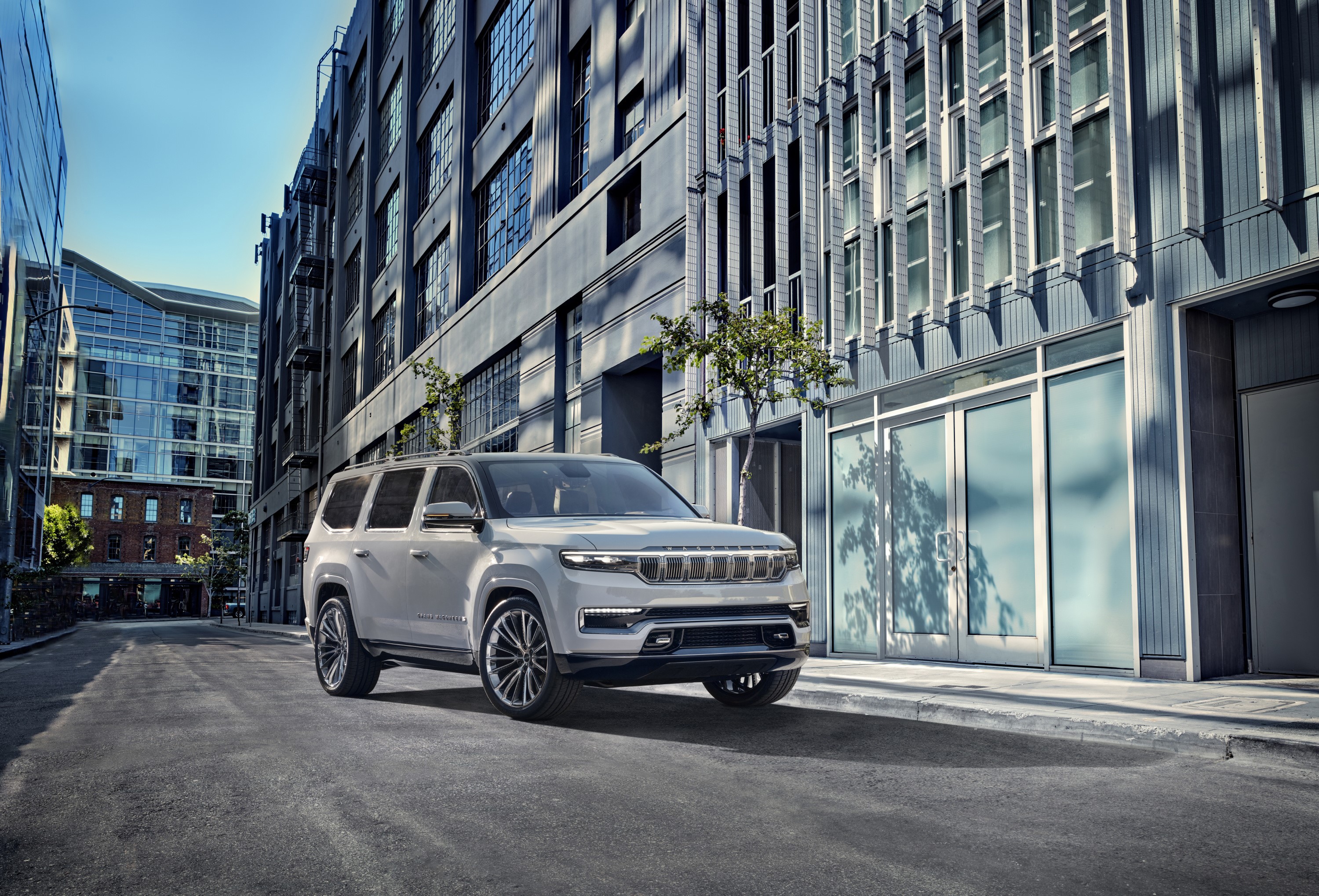2020 Grand Wagoneer Concept SUV parked on city street HD Wallpaper