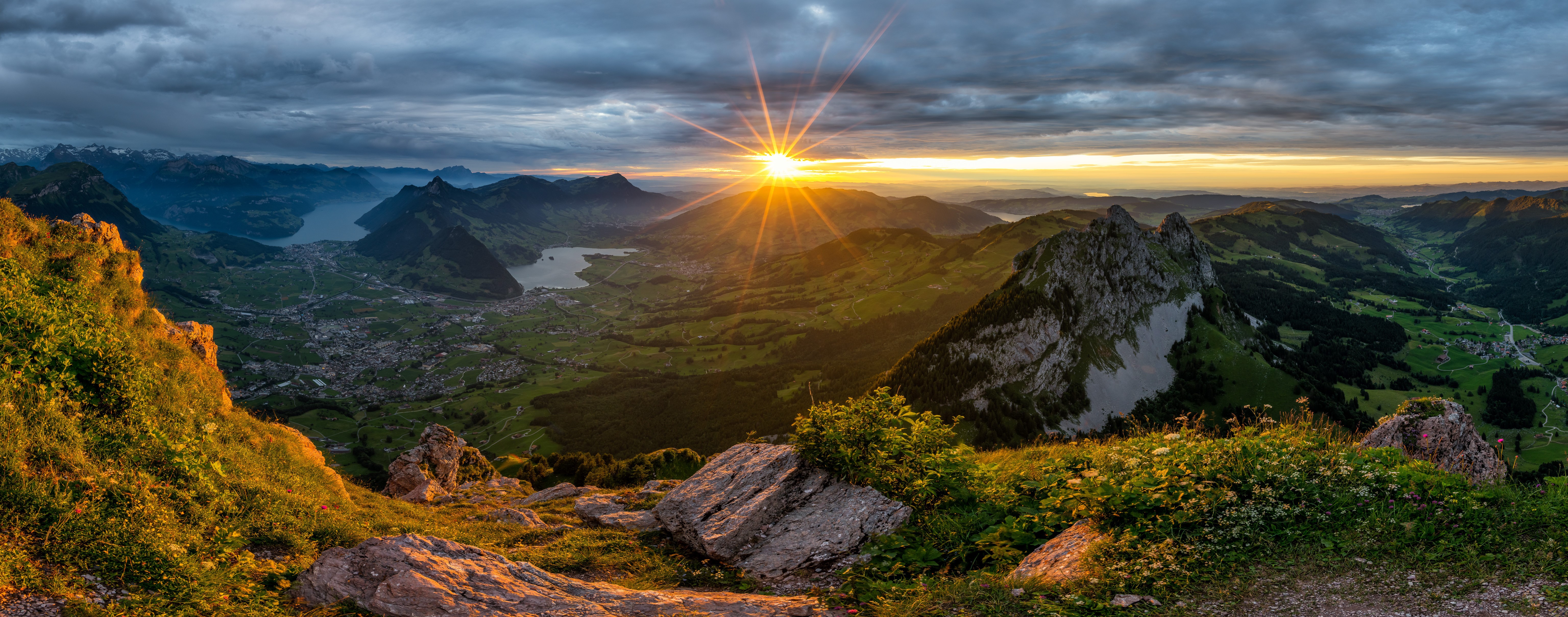 Sunset Panorama over Schwyz Alps HD Wallpaper