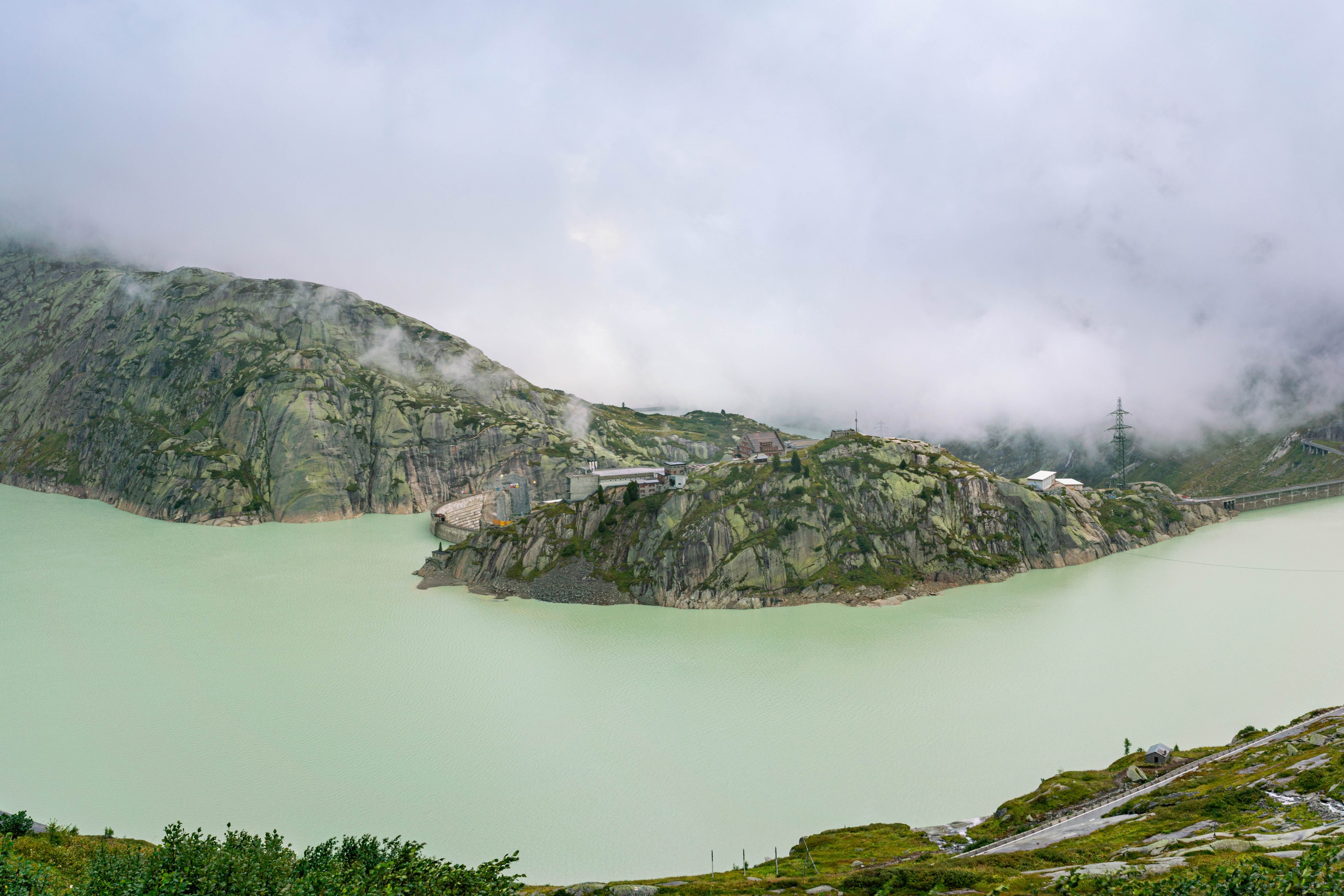 4K Lake Grimsel Switzerland Fog Crag HD Wallpaper