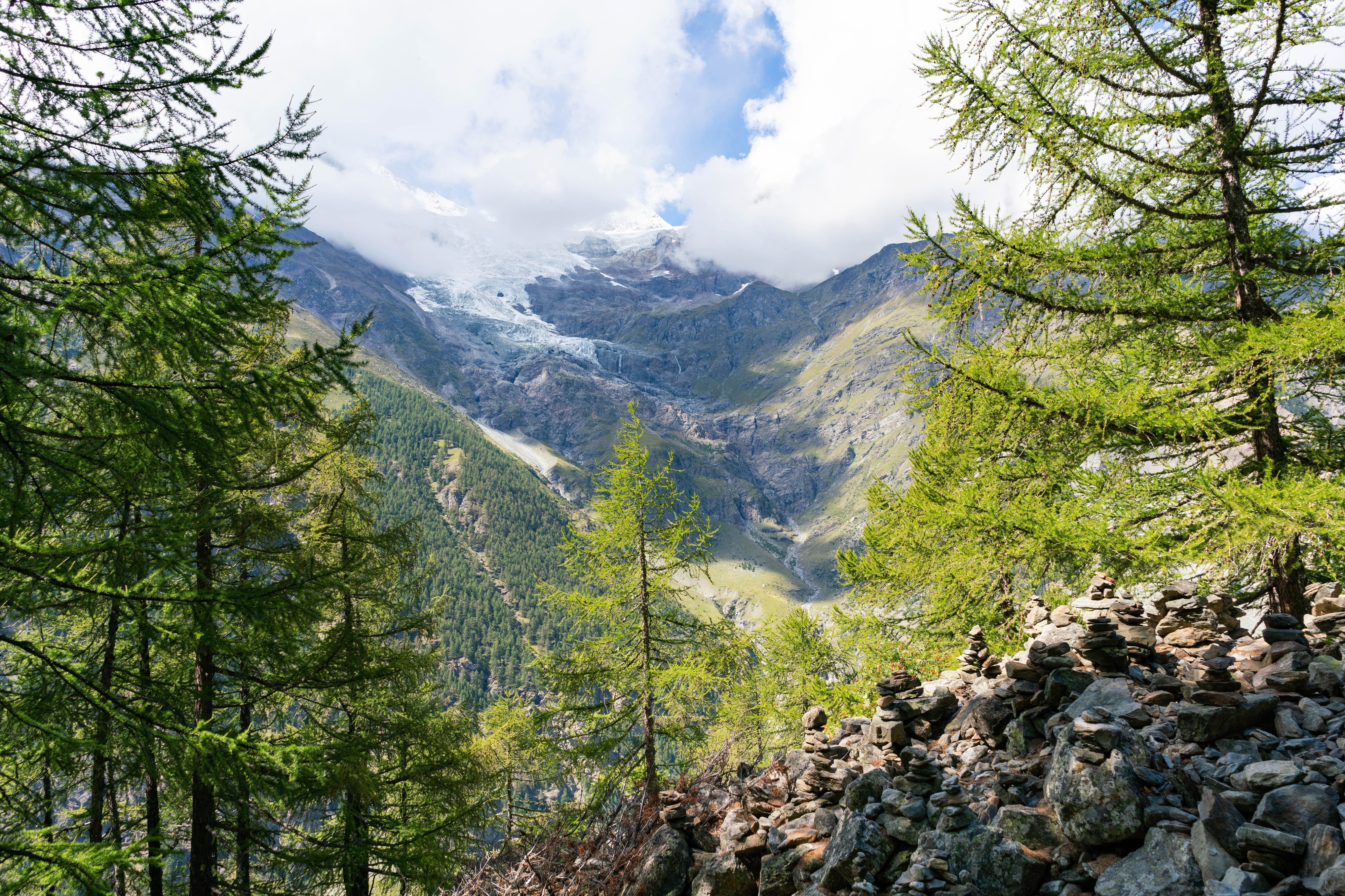 4K Randa Switzerland Alps Mountains Glacier Trees HD Wallpaper