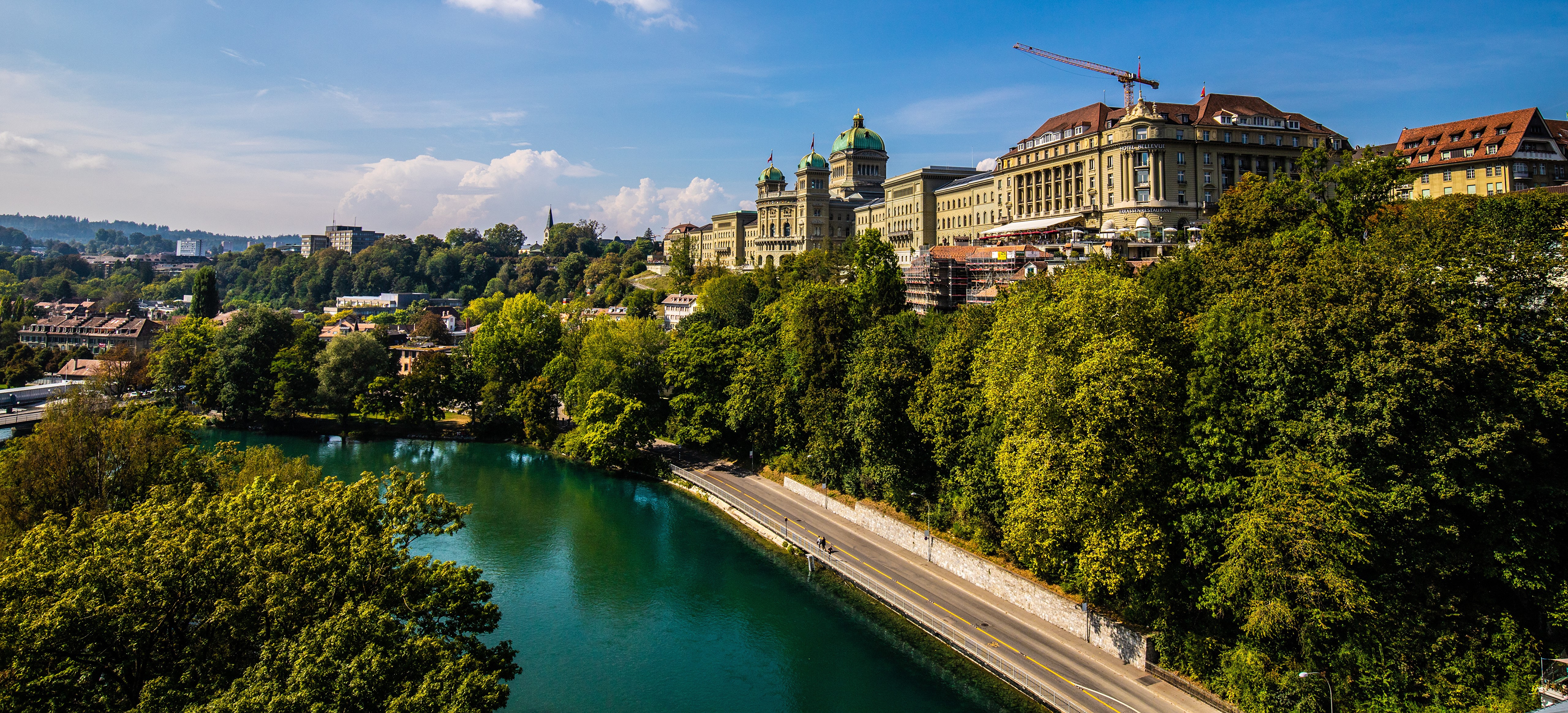Bern, Switzerland Panorama with River and Parliament Building HD Wallpaper