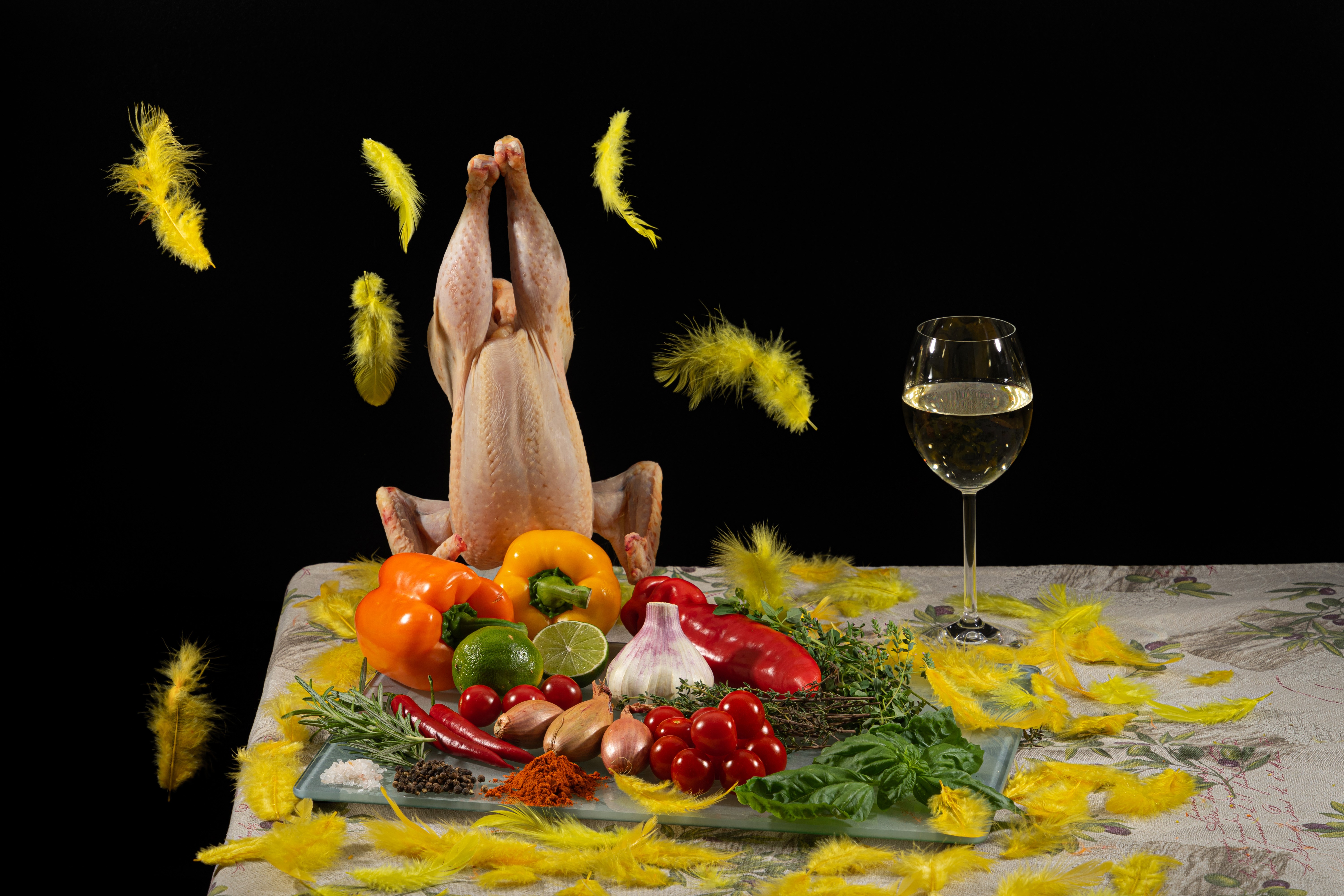 Raw Chicken with Vegetables and Wine HD Wallpaper