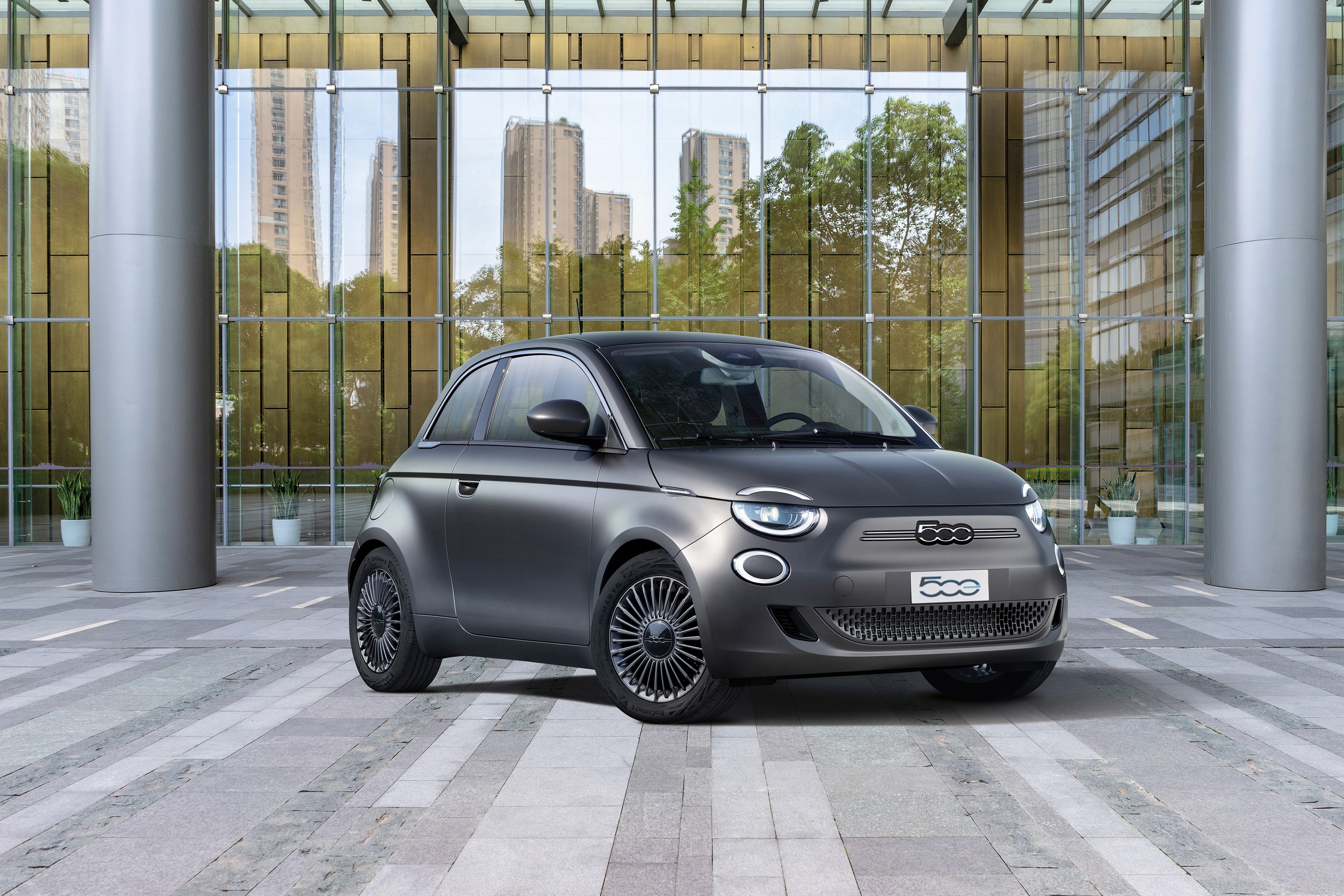 Grey Fiat 500 Electric Car HD Wallpaper