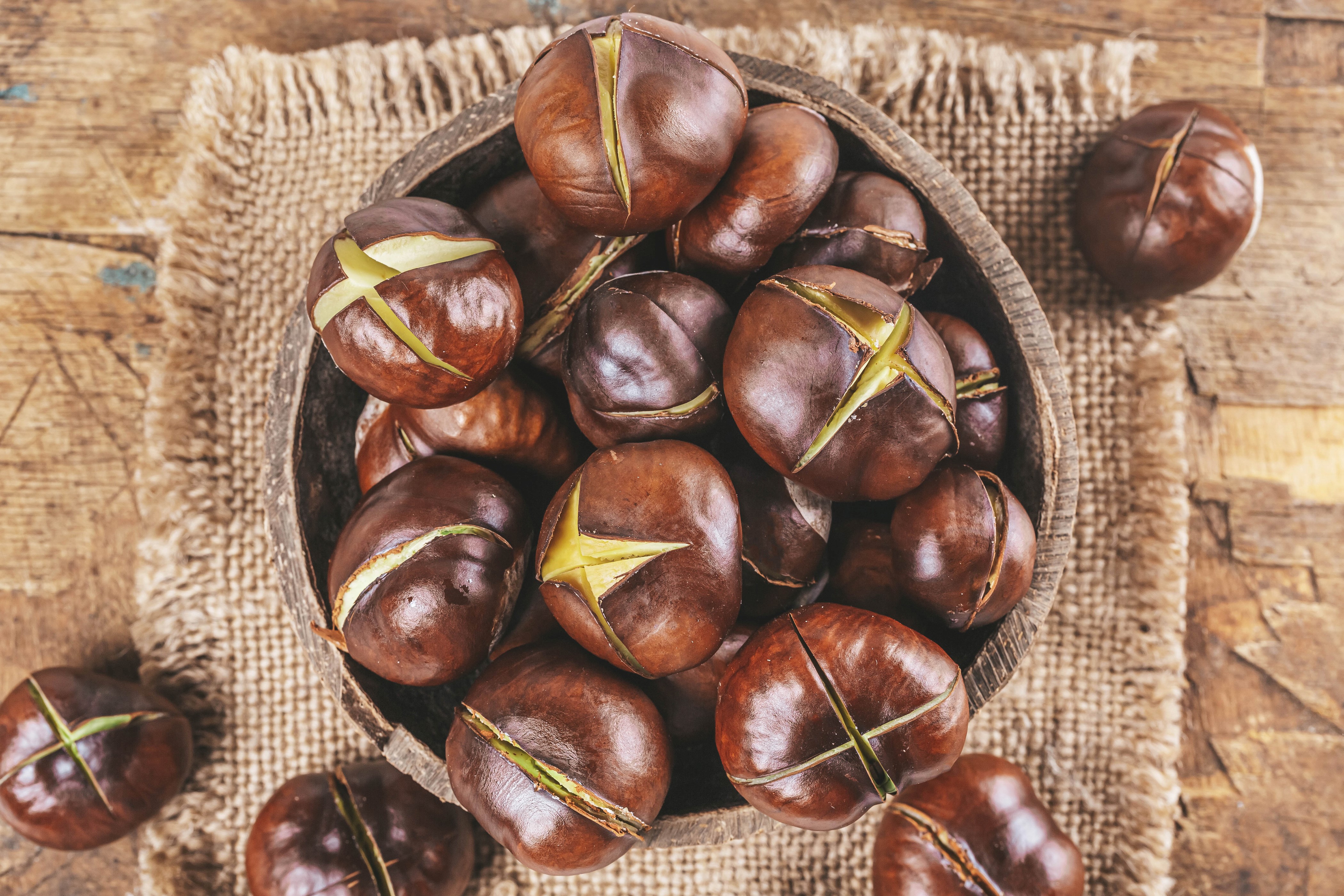 Roasted Chestnuts in a Bowl HD Wallpaper
