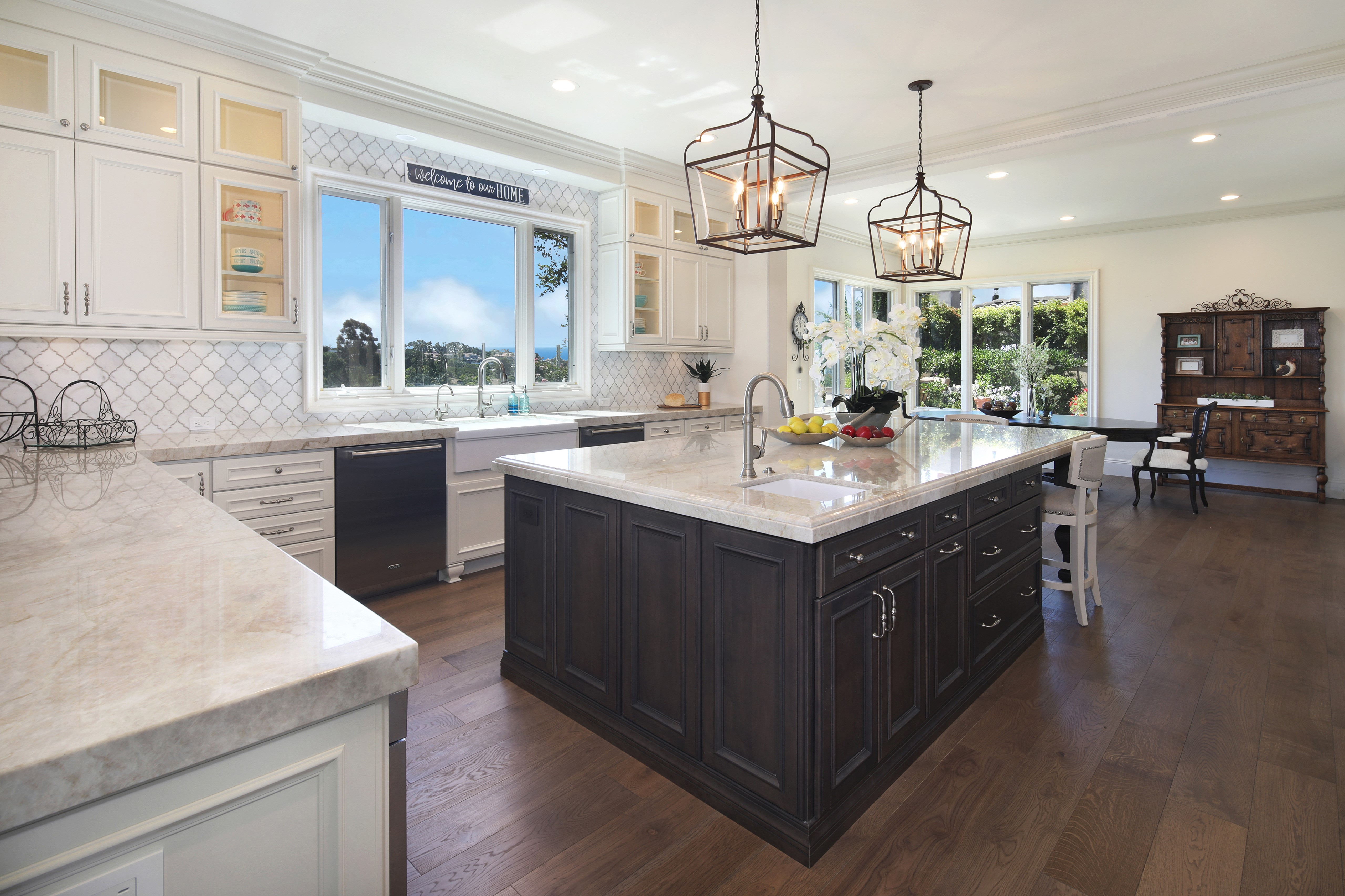 Kitchen Interior Design with Island and Large Window HD Wallpaper