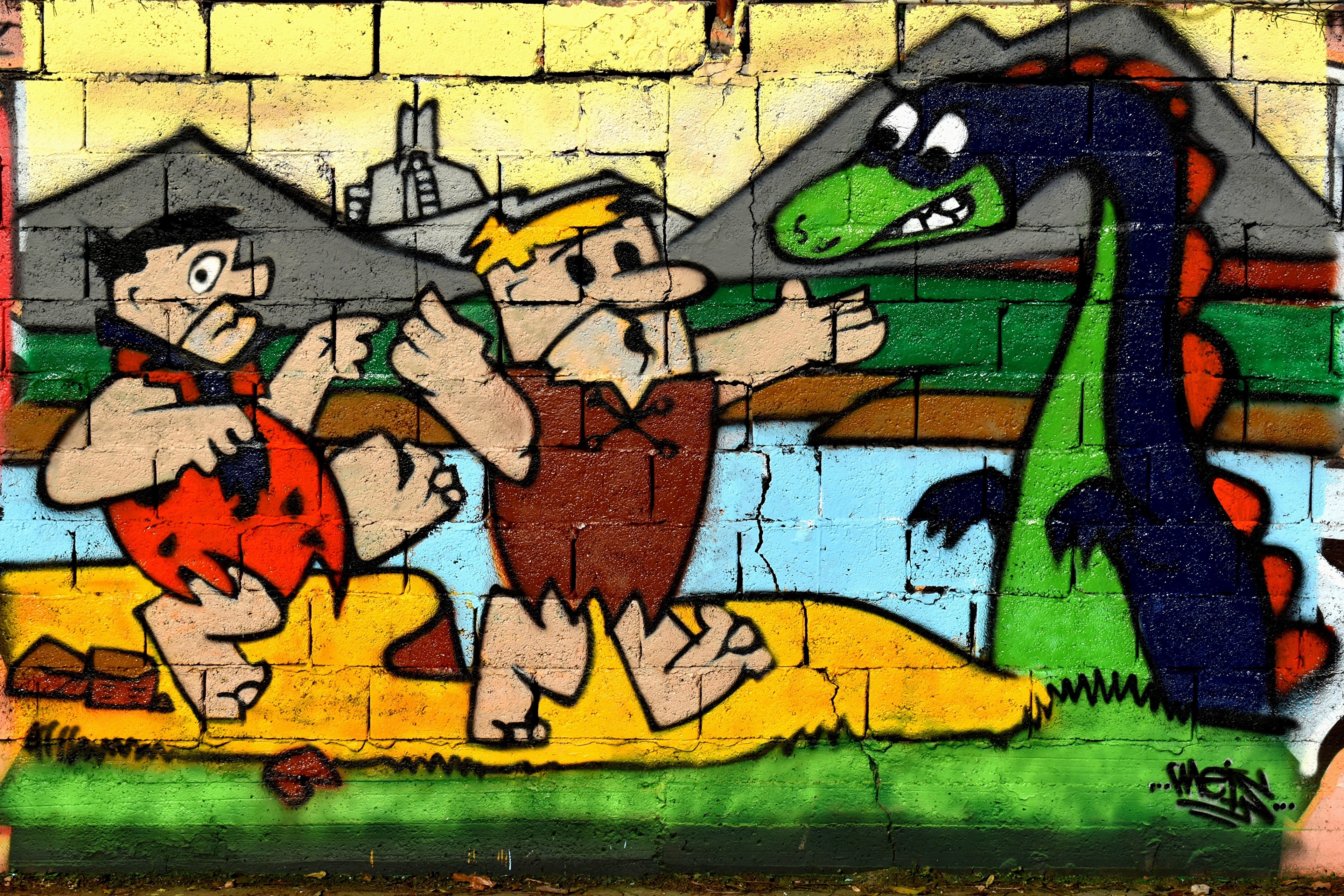 Flintstones characters and dragon graffiti HD Wallpaper
