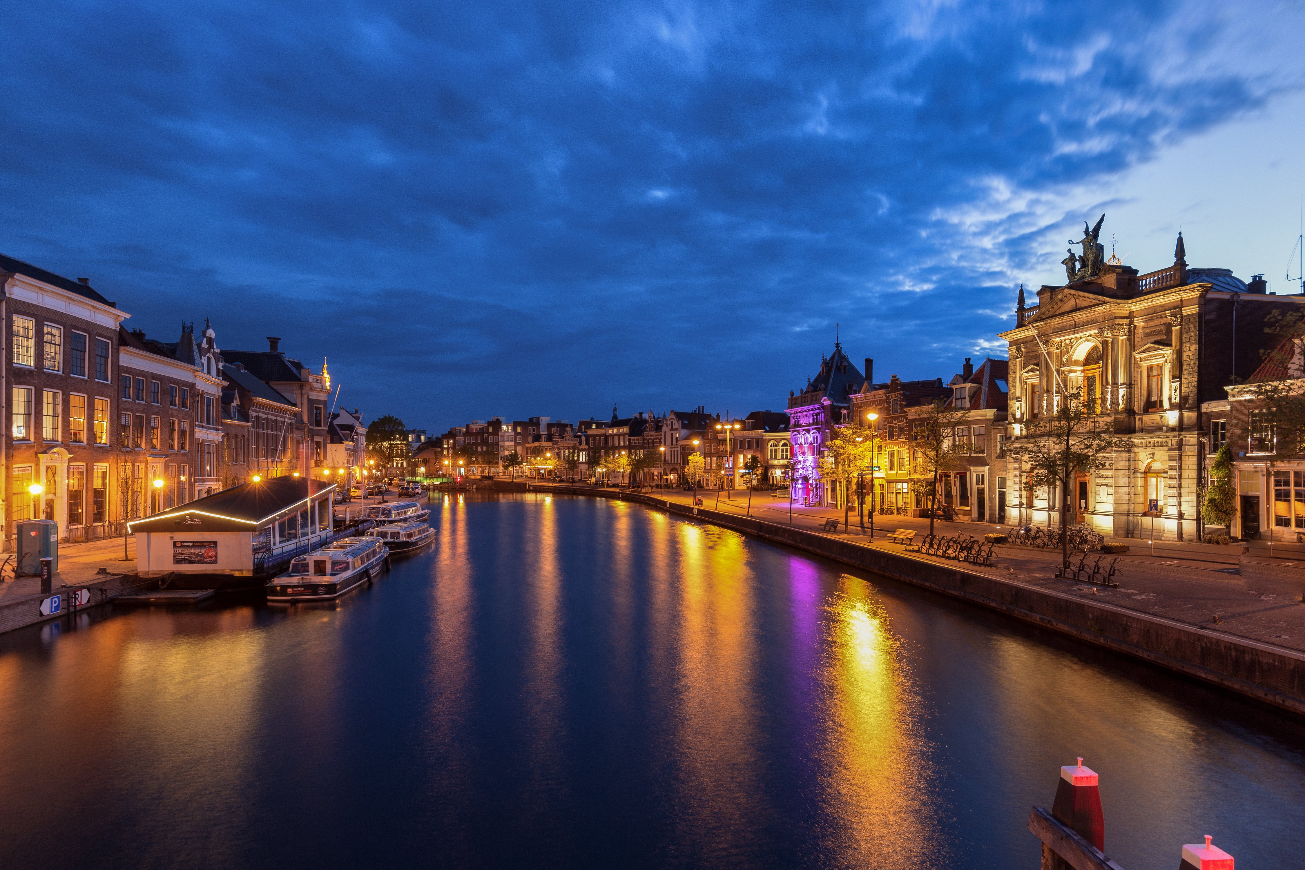 Canal in Haarlem, Netherlands at Dusk HD Wallpaper