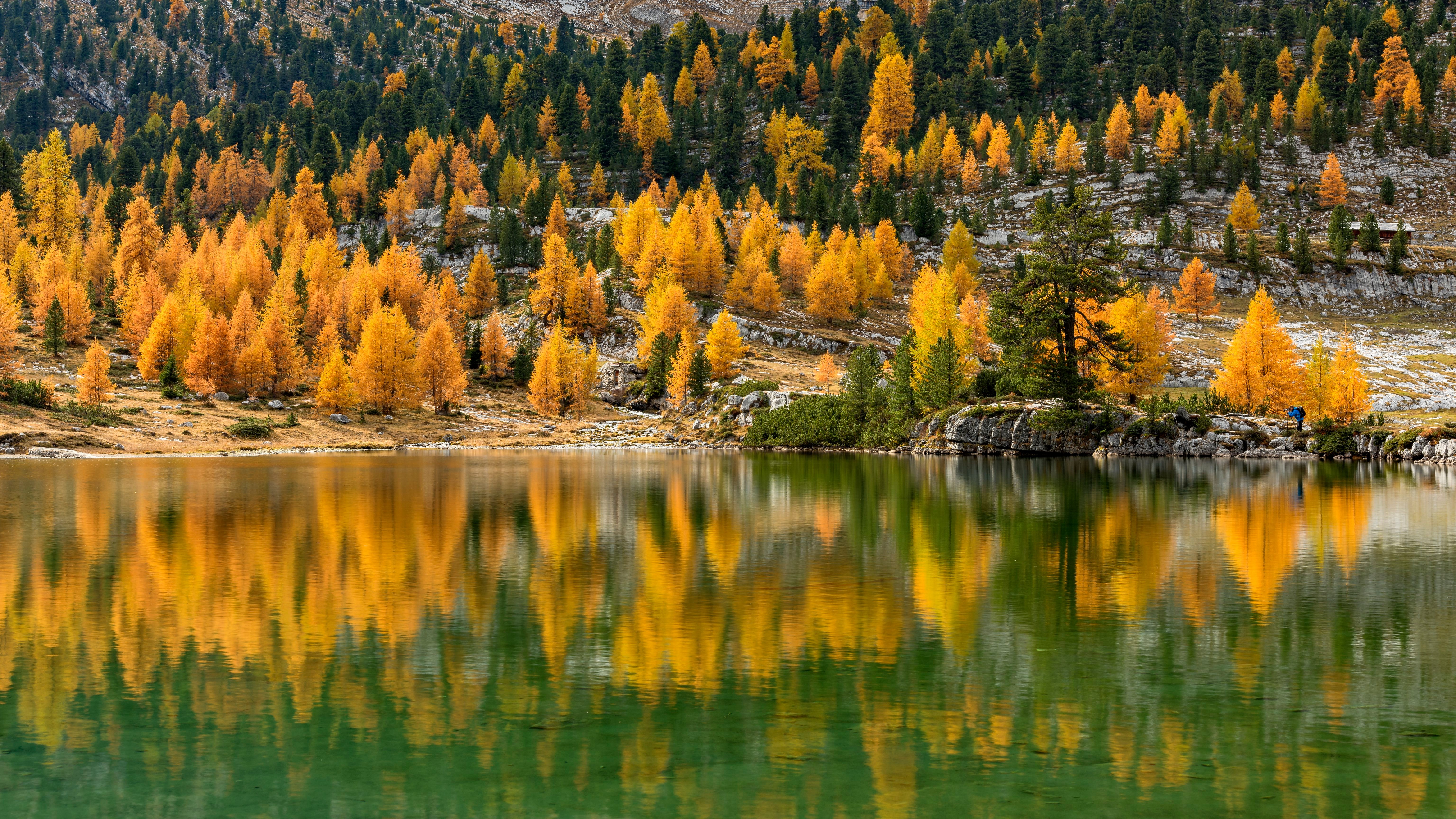 Autumn Lake Reflection in South Tyrol, Italy HD Wallpaper