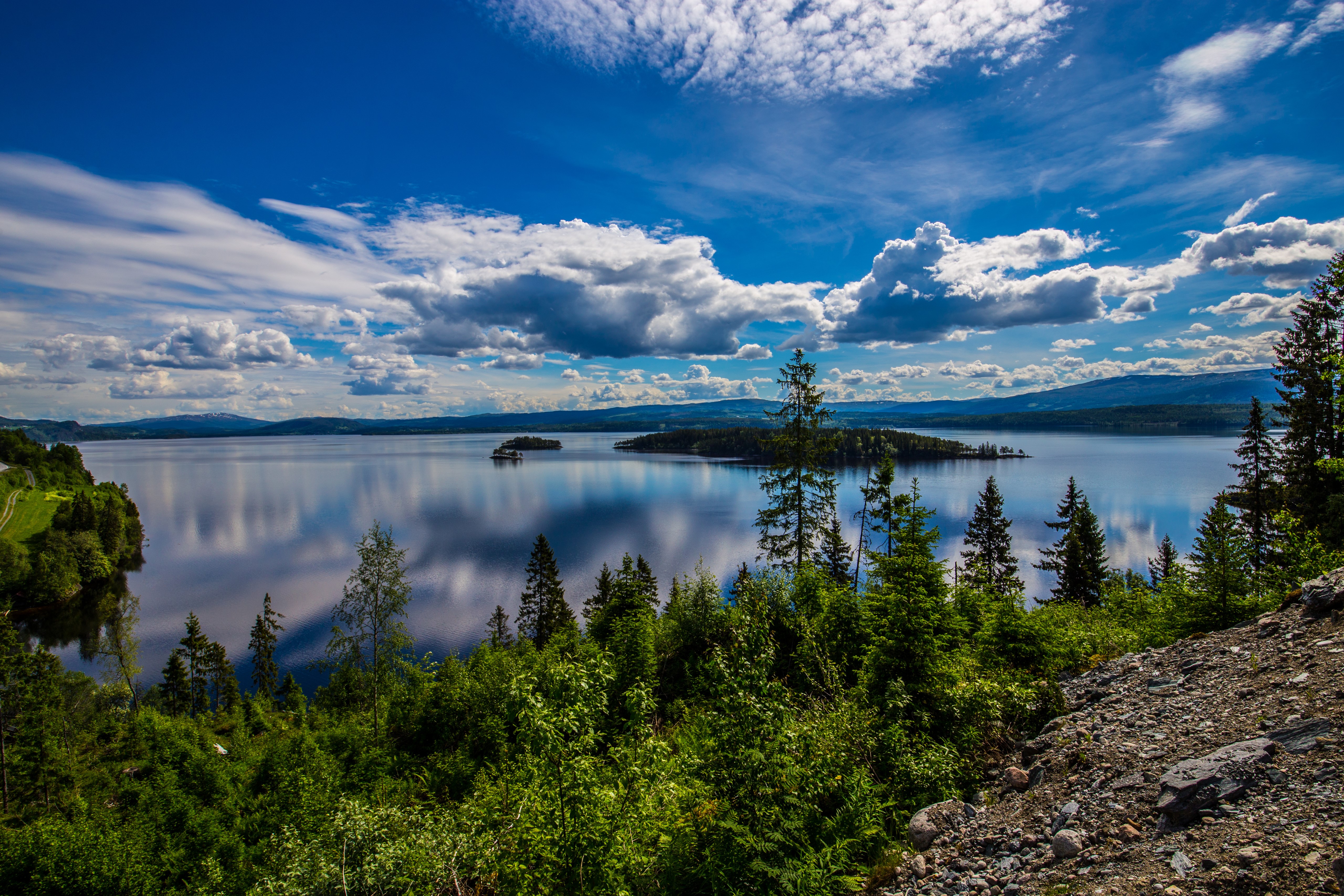 Lake with Islands and Mountains, Norway HD Wallpaper