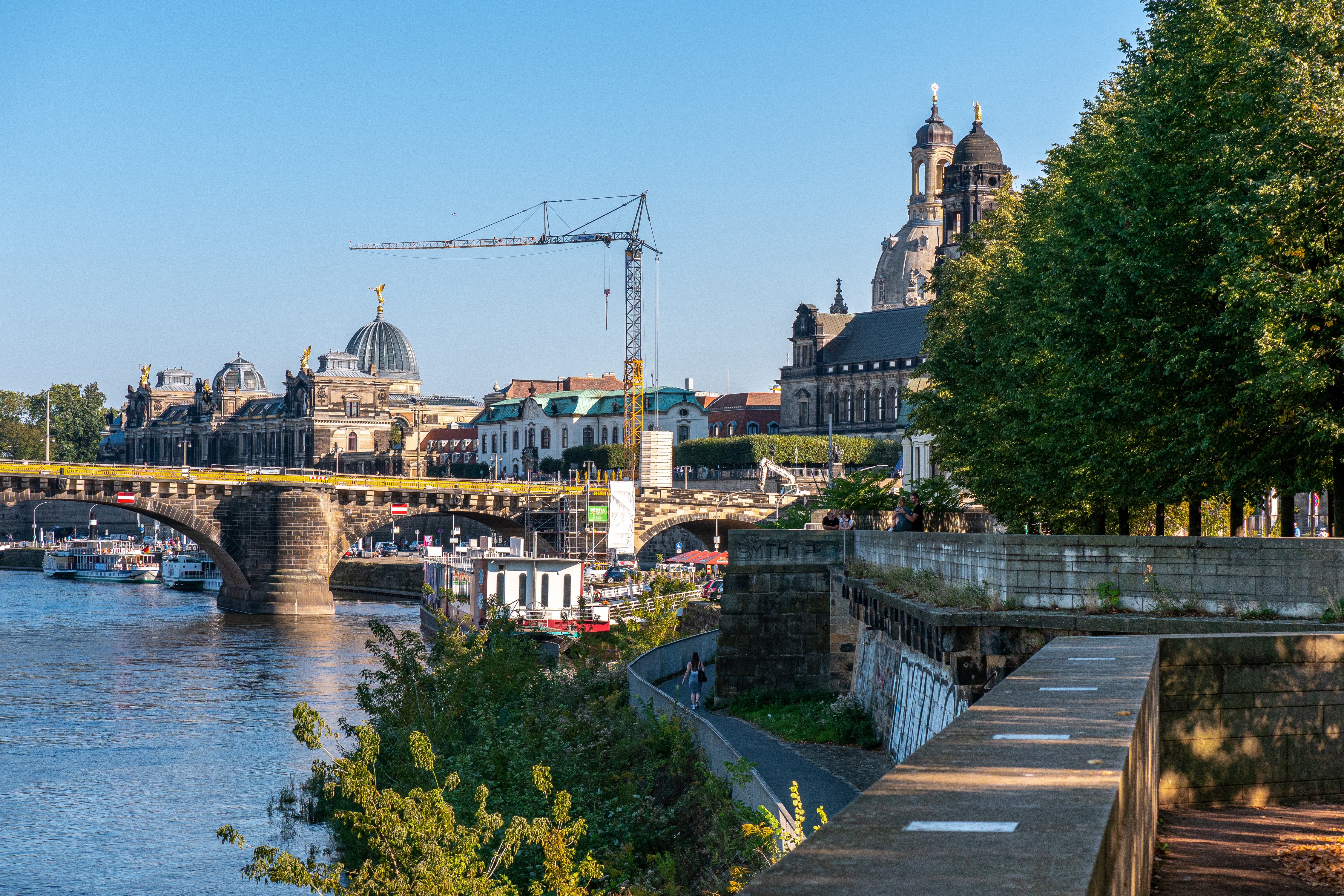 Dresden Germany Riverfront with Bridges and Buildings HD Wallpaper