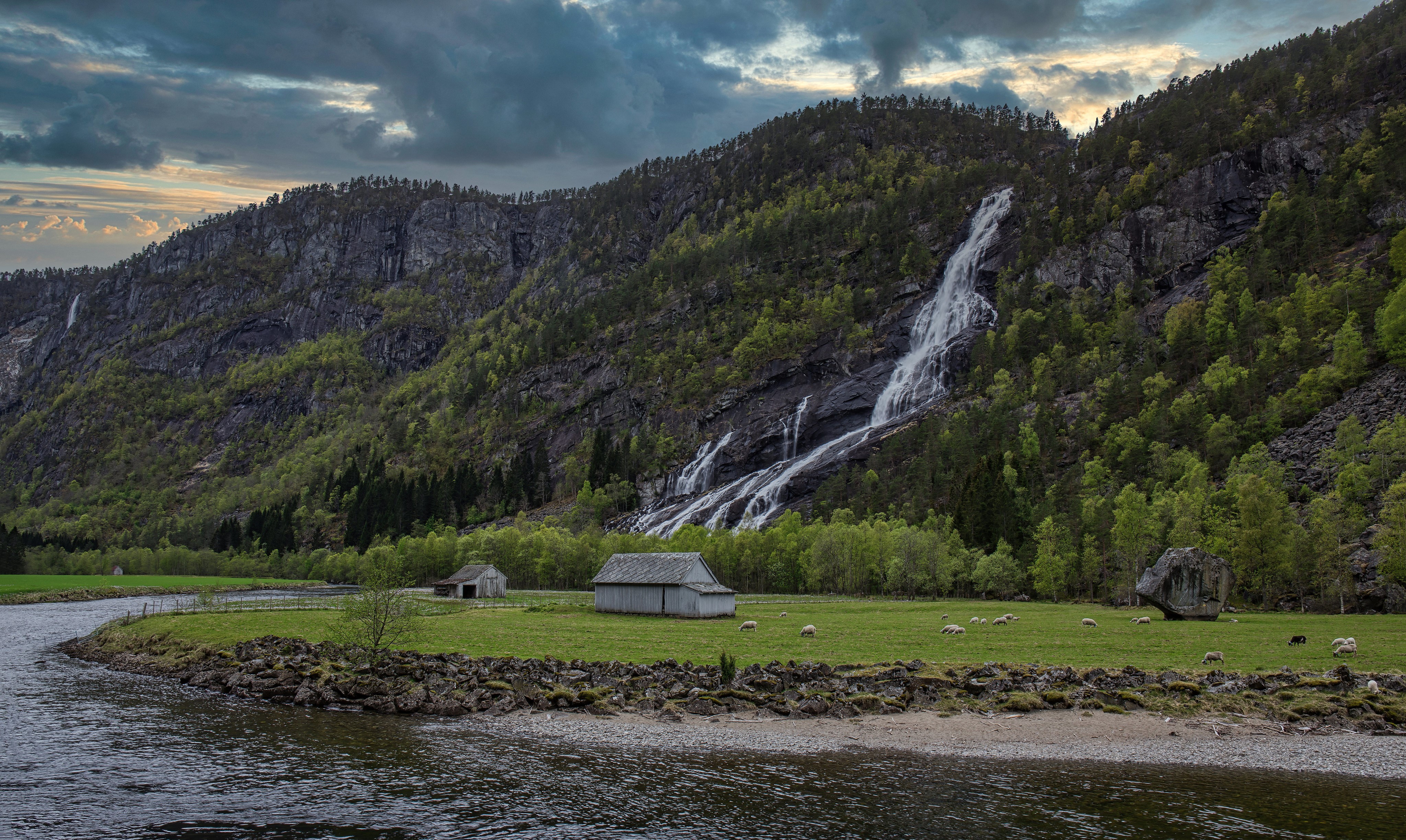 4K Hildal Norway Mountains Waterfalls River HD Wallpaper