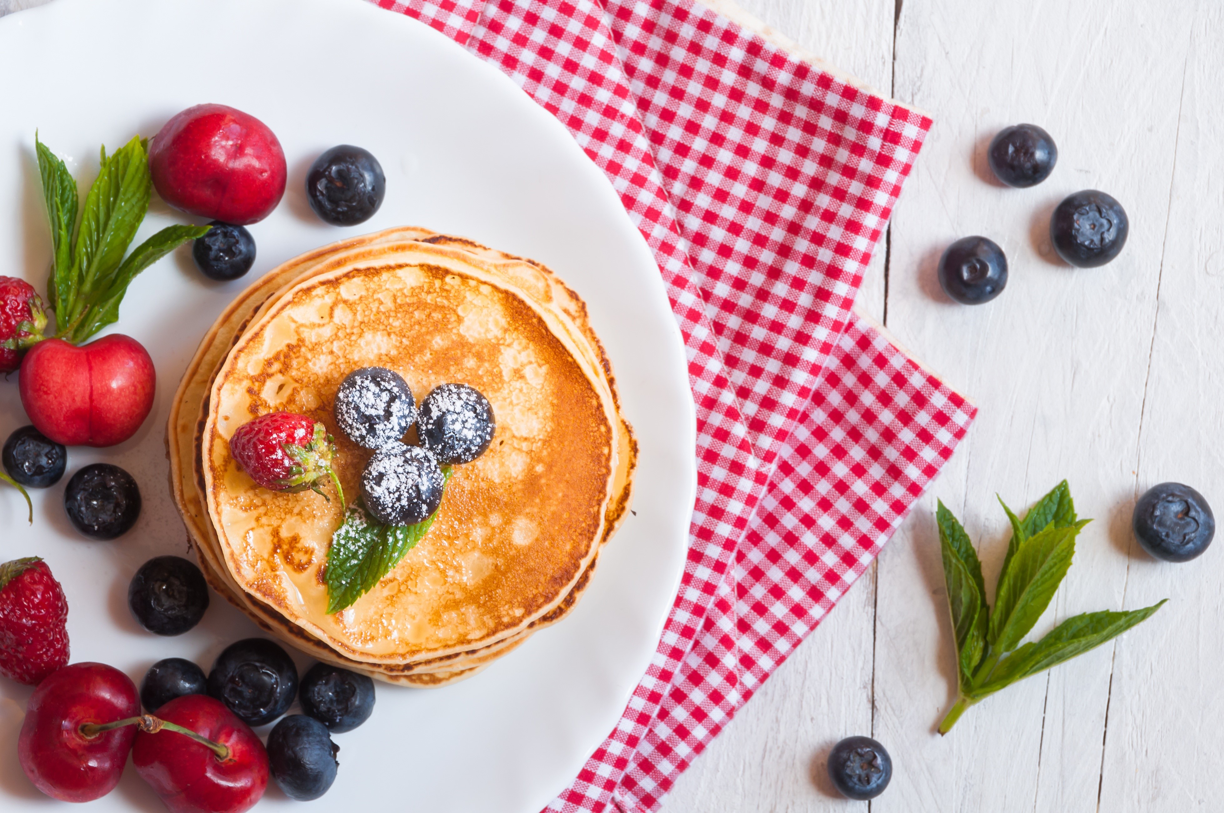 Pancakes with Berries and Cherries HD Wallpaper
