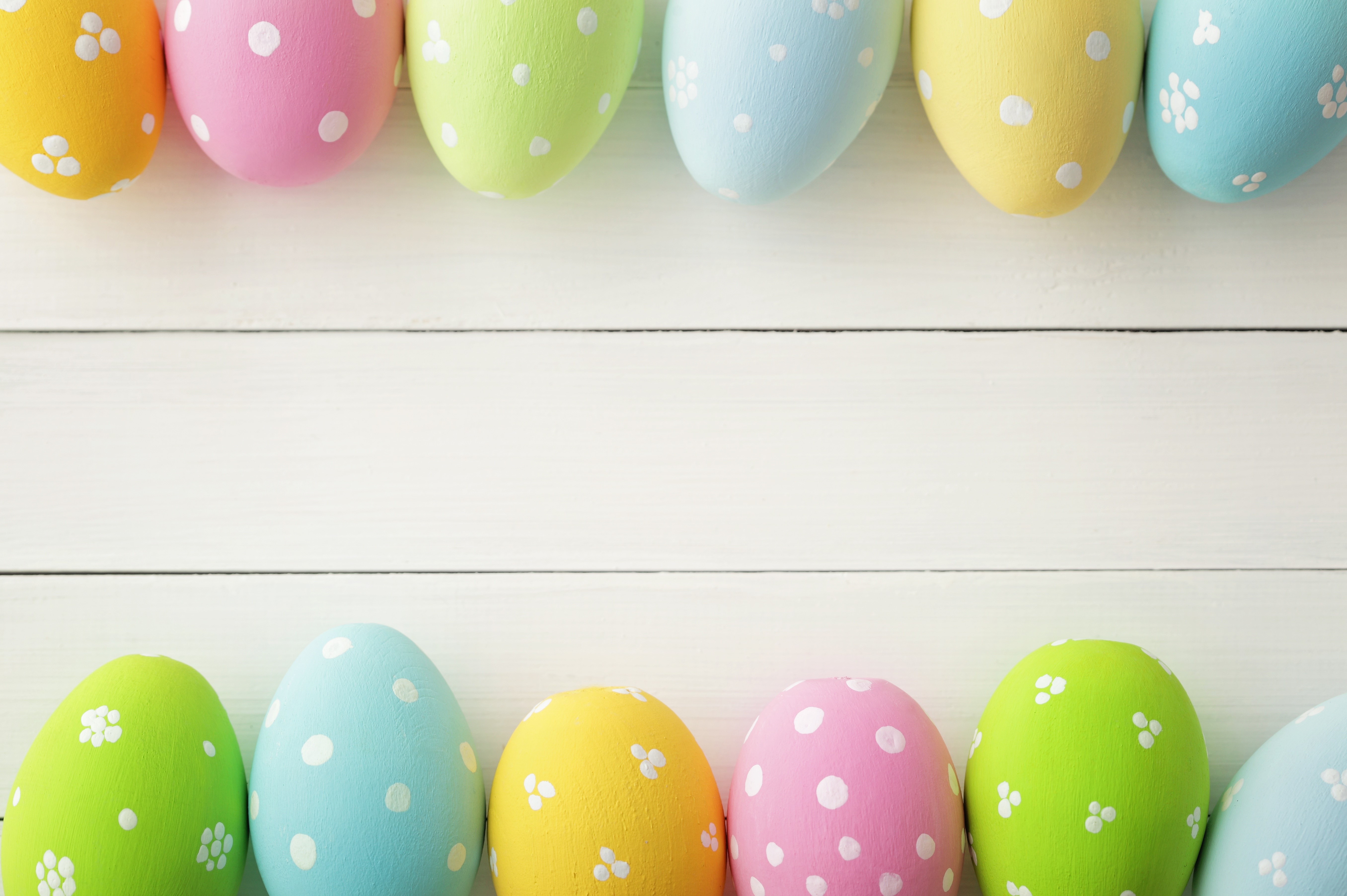 Easter Eggs on White Wooden Background HD Wallpaper