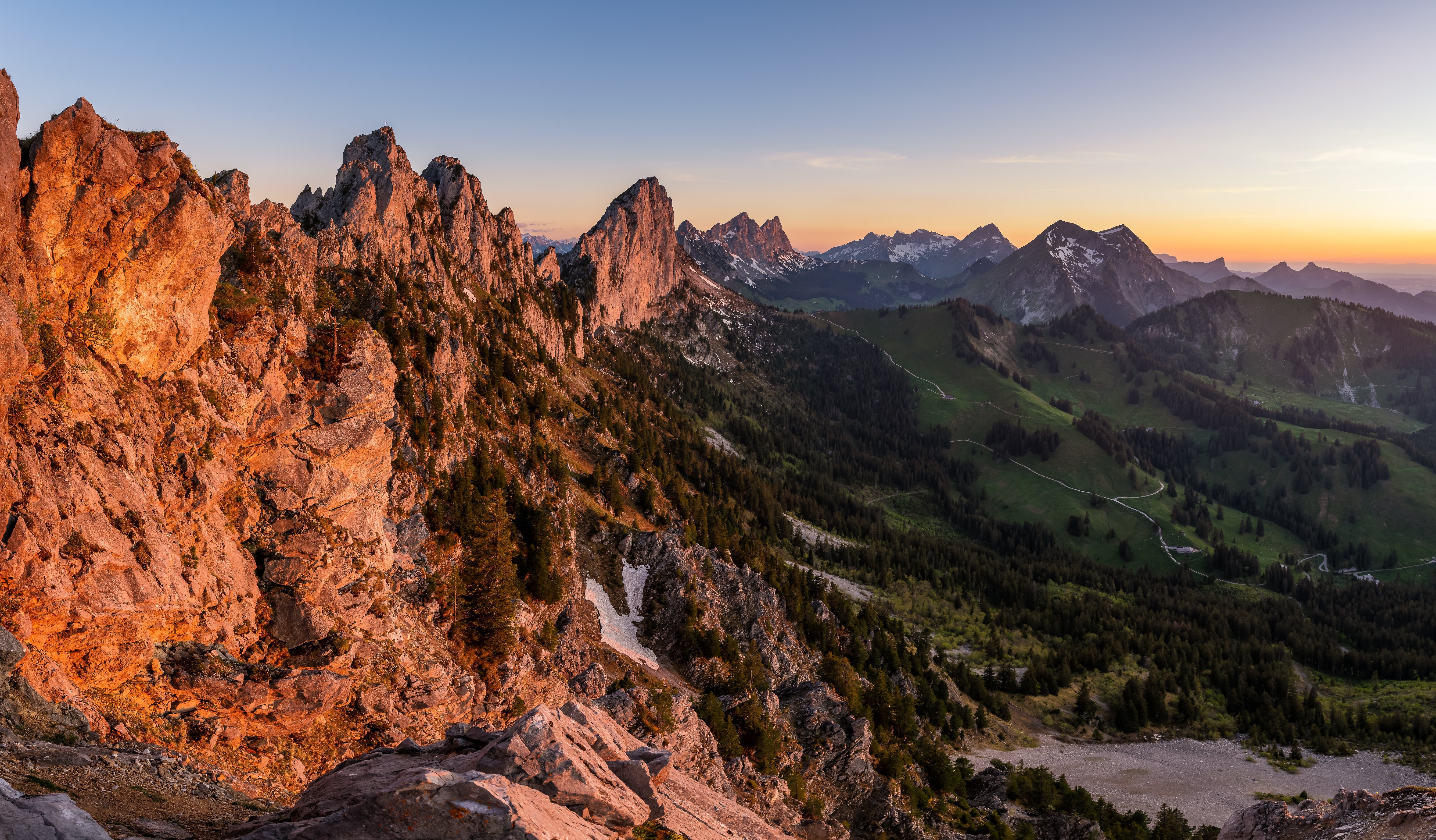 Sunrise over the Alps in Fribourg, Switzerland HD Wallpaper