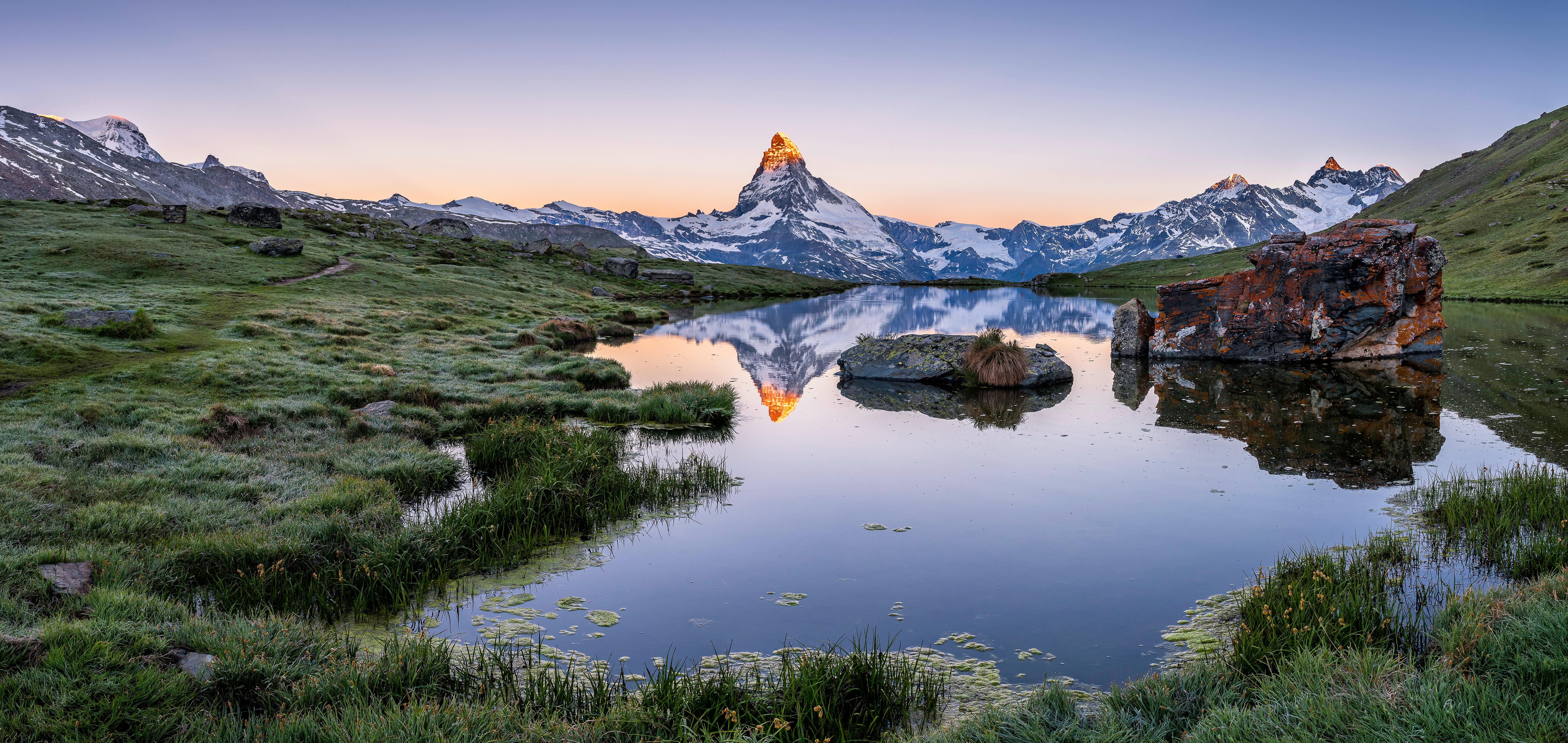 Matterhorn reflected in Stellisee lake, Swiss Alps HD Wallpaper