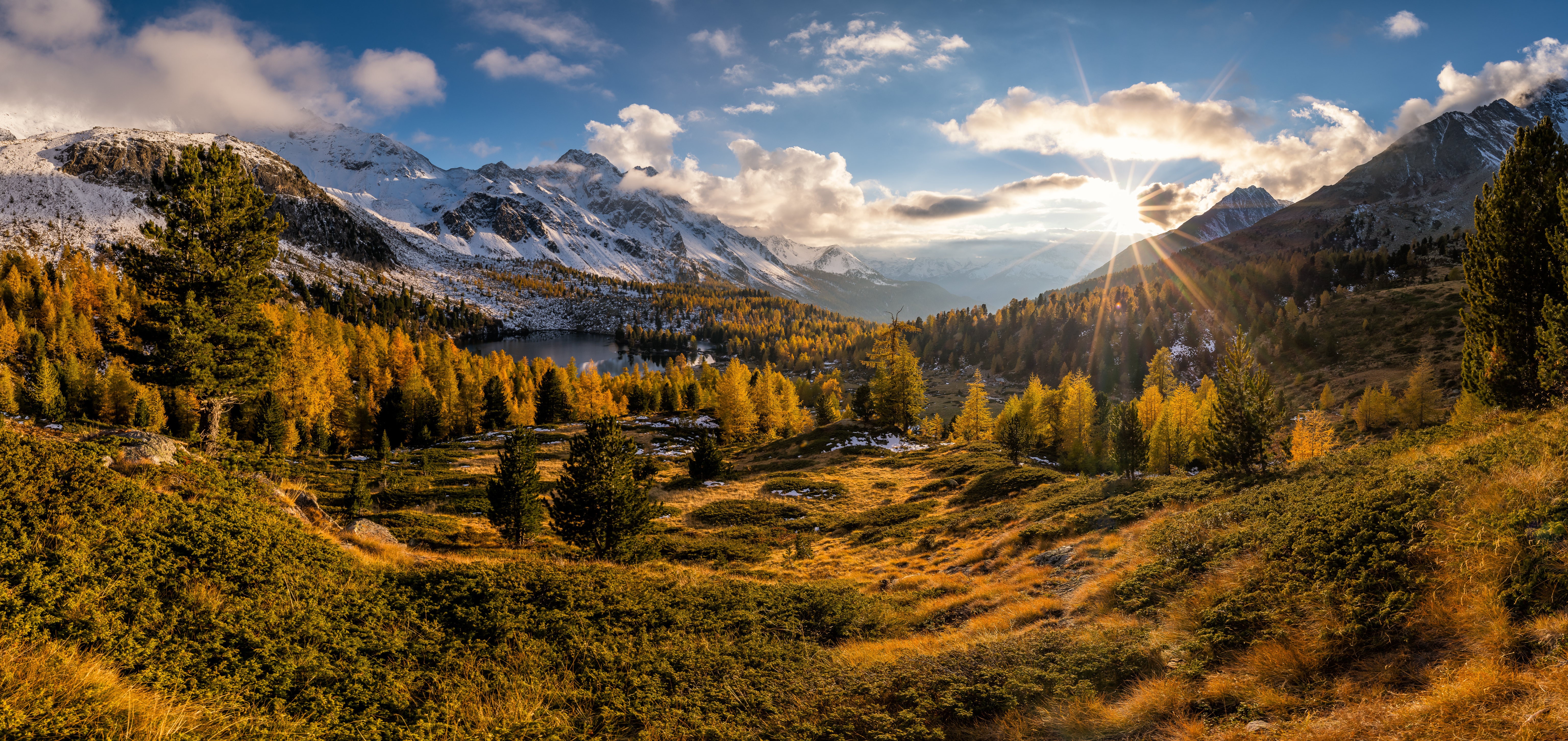 Autumn Panorama of Alps Mountains in Switzerland HD Wallpaper