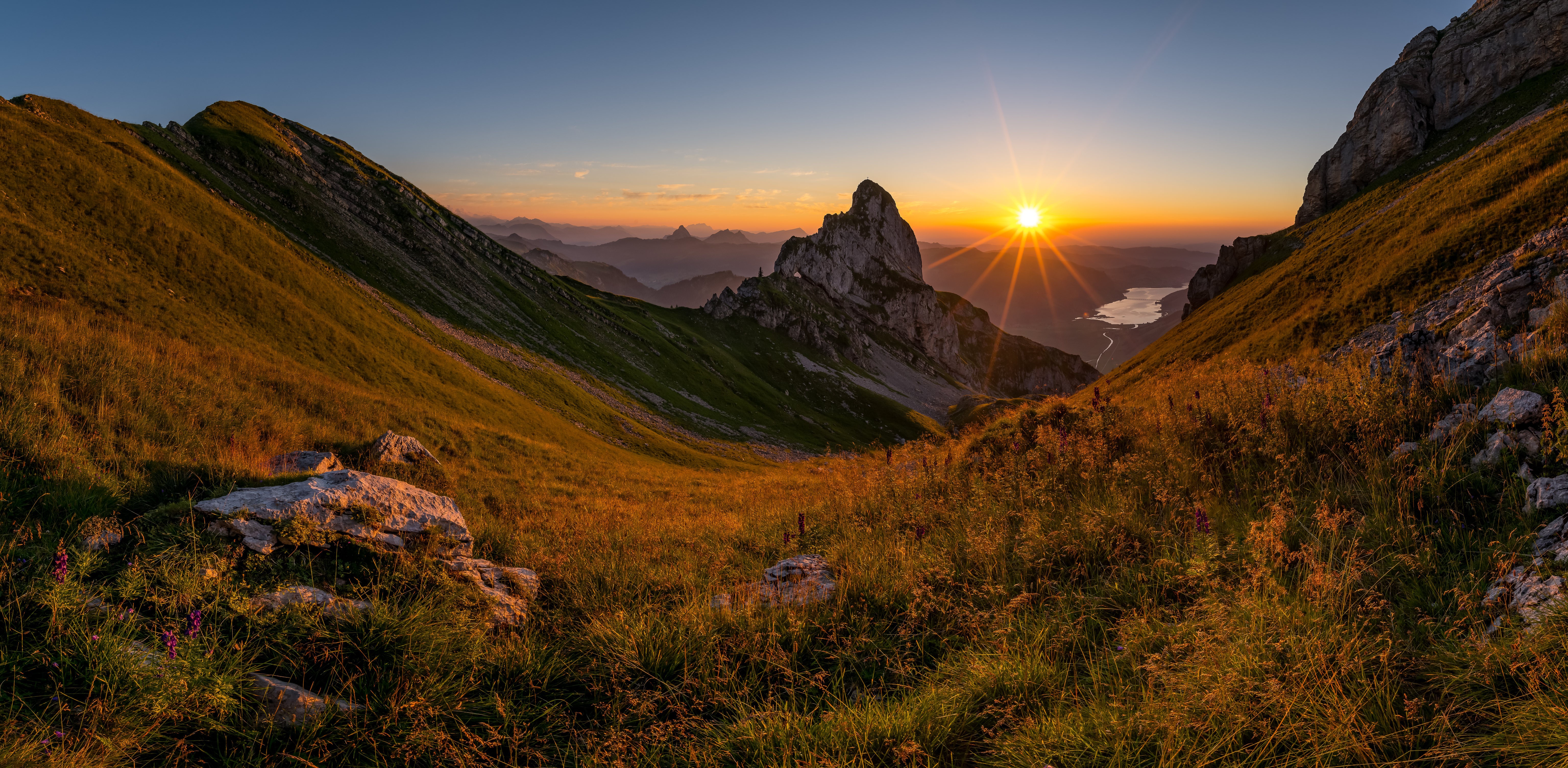 Sunset over the Alps in Canton Schwyz, Switzerland HD Wallpaper