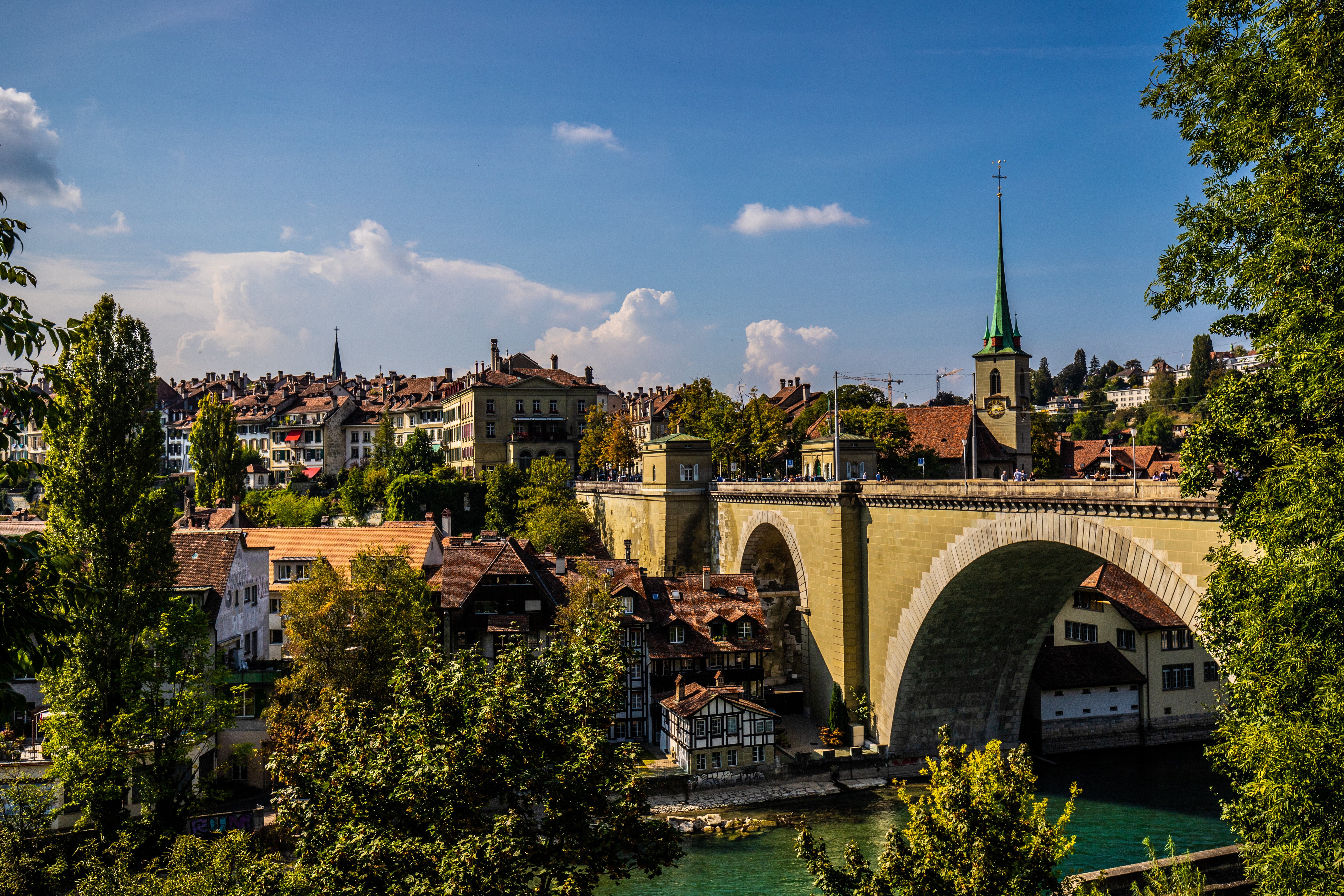 Bern, Switzerland: Houses and Bridges over River HD Wallpaper