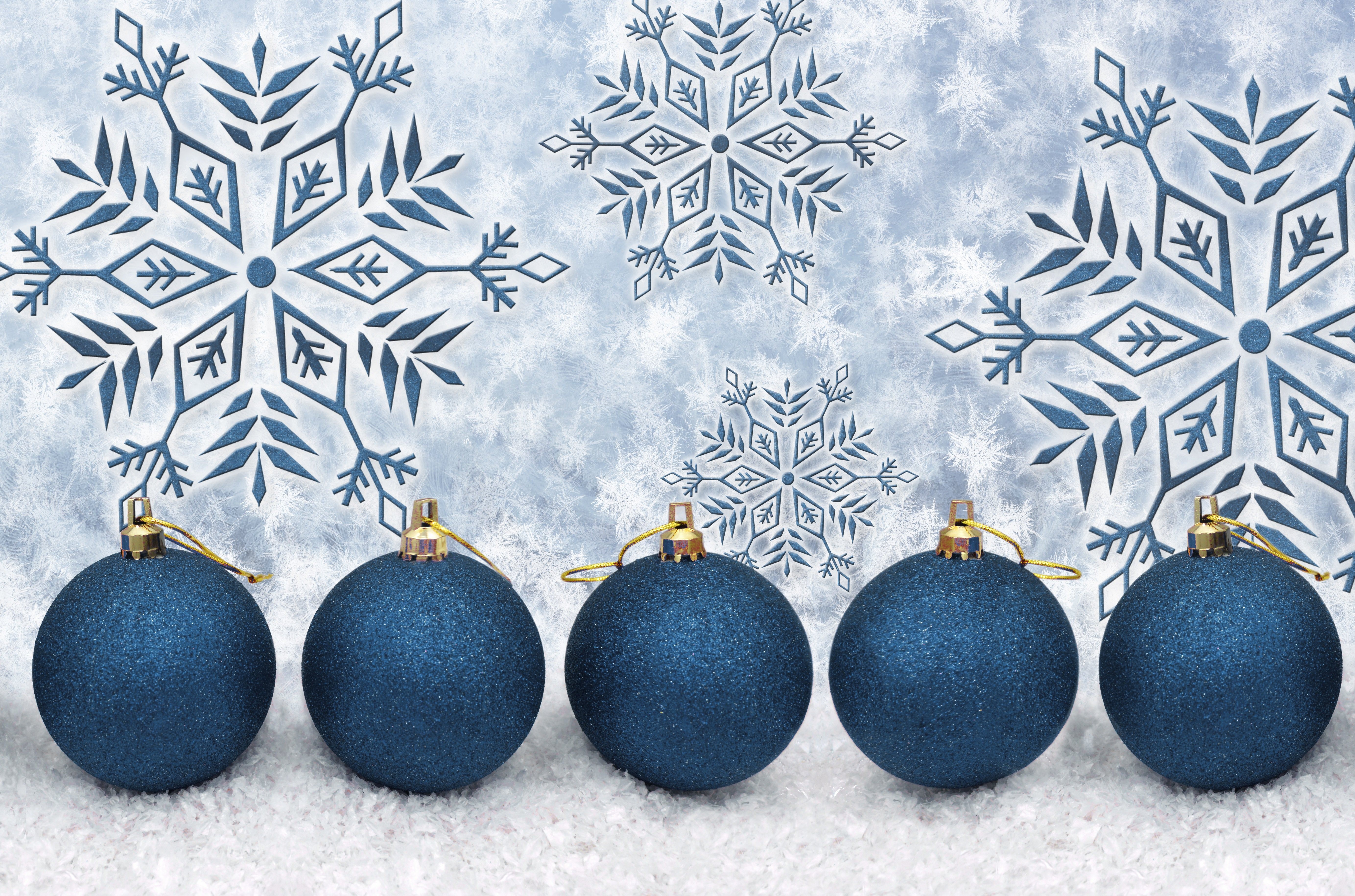 Blue Christmas ornaments with snowflakes HD Wallpaper