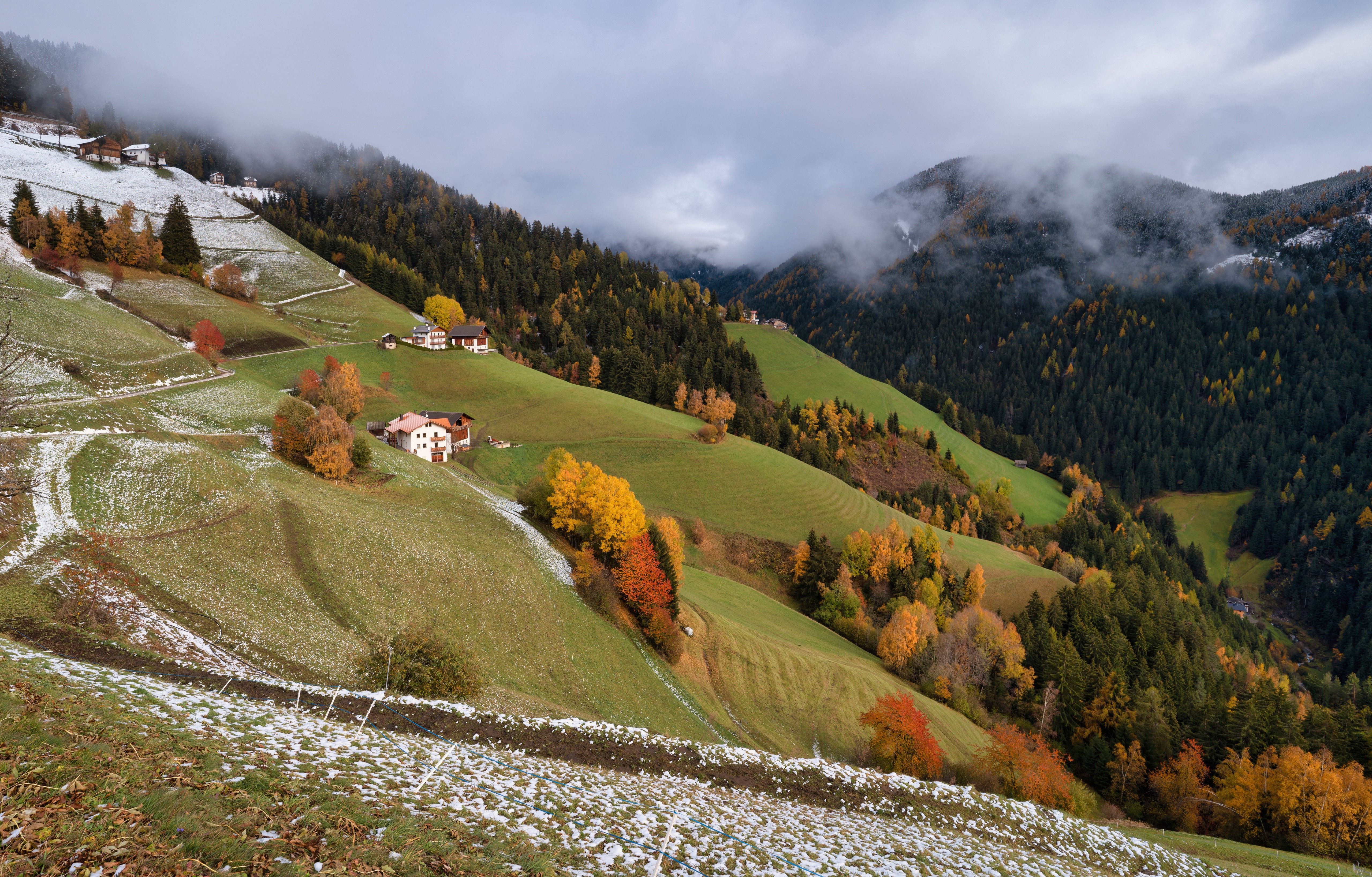 Autumn Snow in South Tyrol, Italy HD Wallpaper
