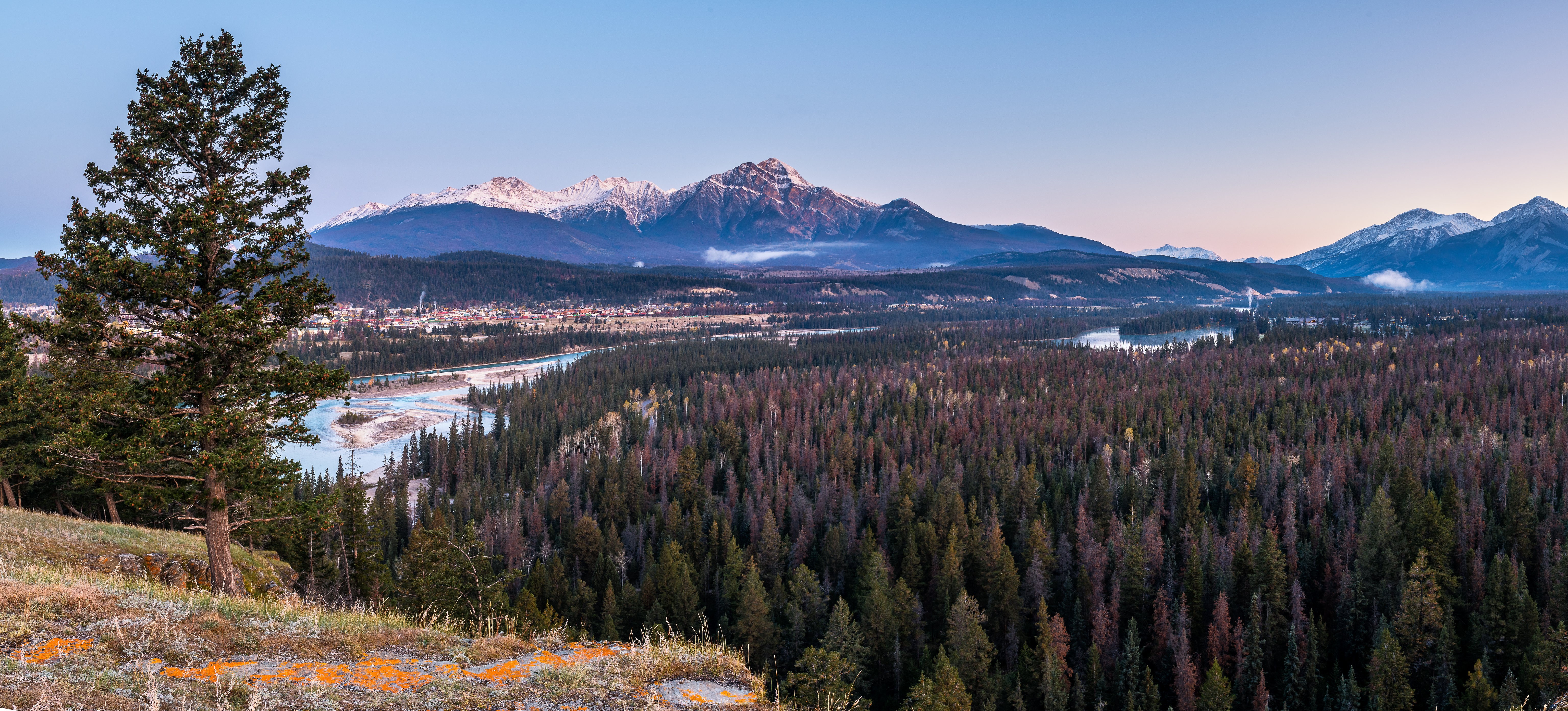 Jasper National Park Panorama with Mountains and River HD Wallpaper