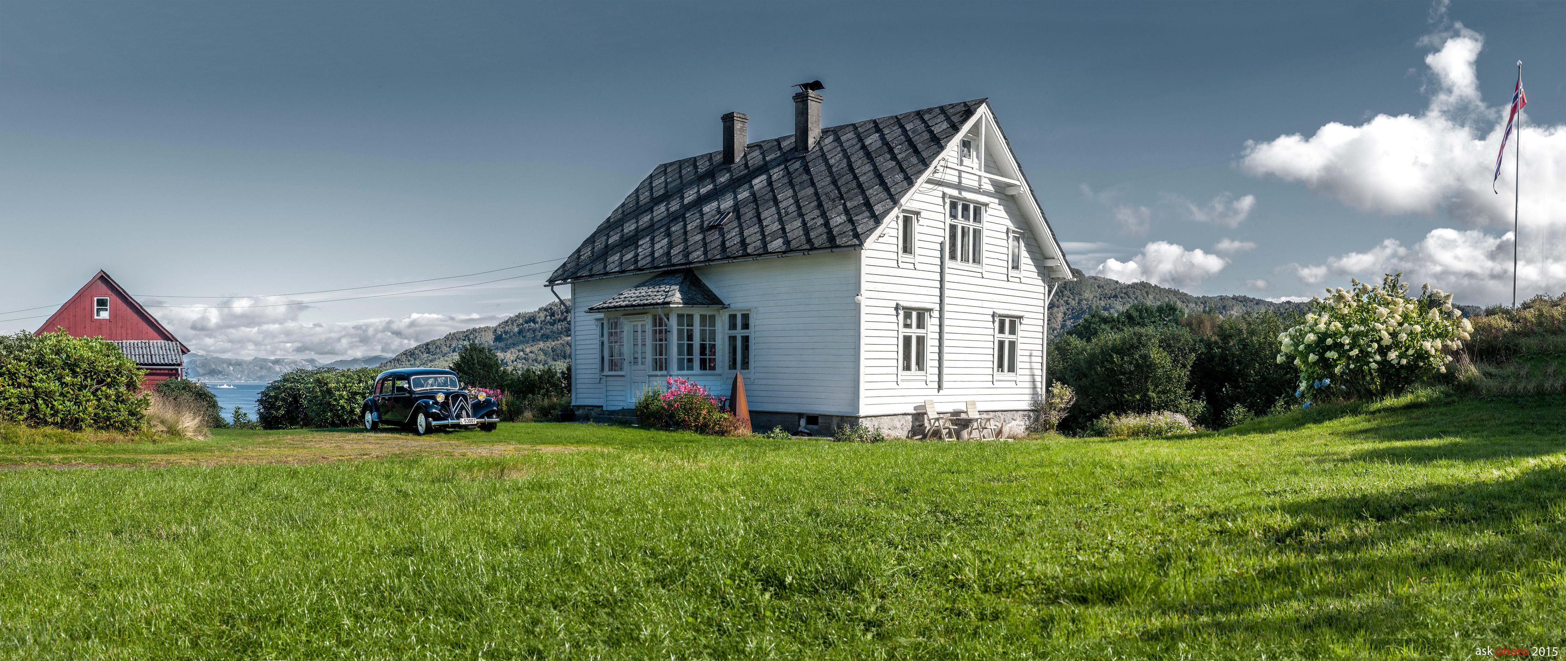 Reksteren, Norway Houses with Vintage Car HD Wallpaper