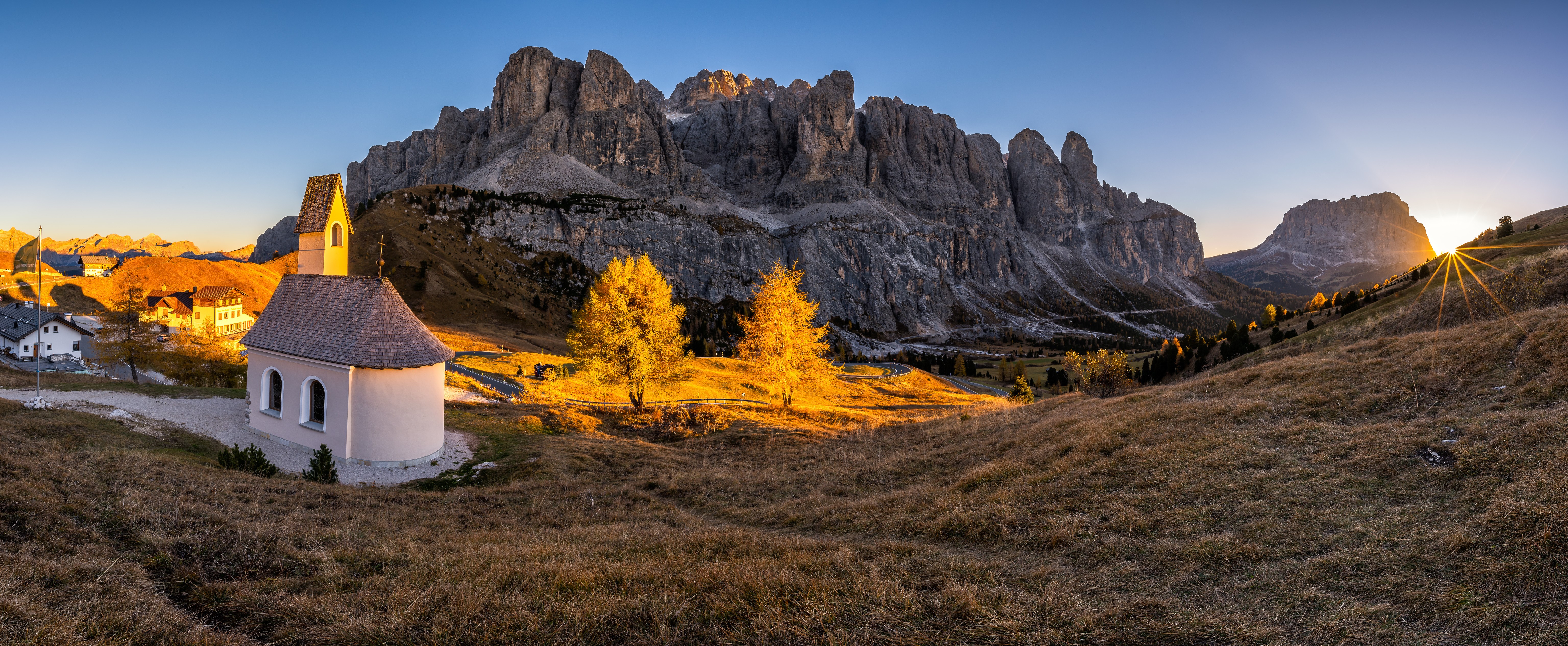 Church and Mountains at Sunrise in South Tyrol, Italy HD Wallpaper