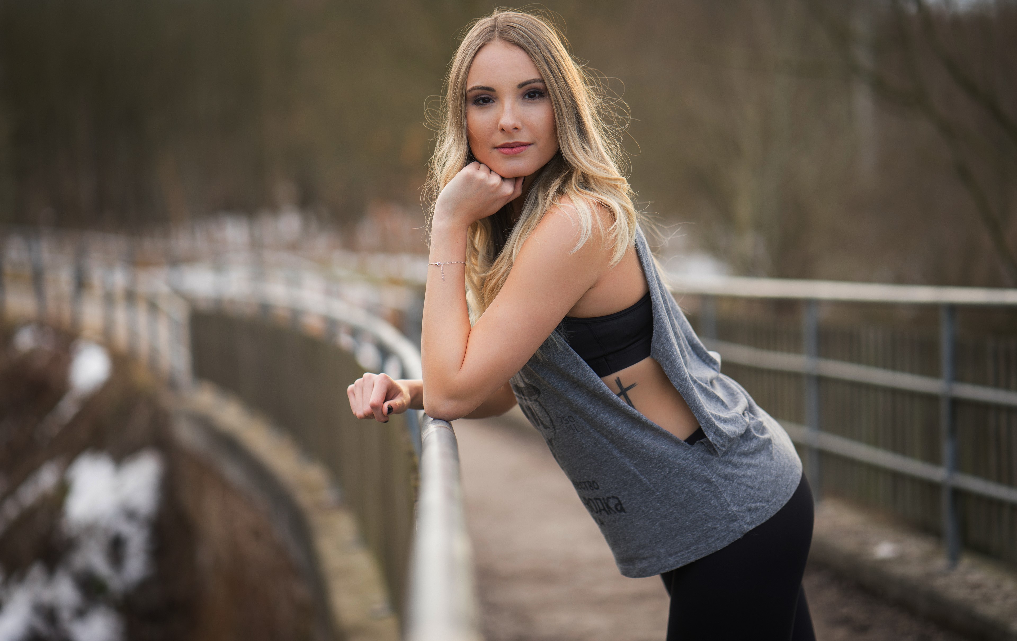 Christina posing on a bridge HD Wallpaper