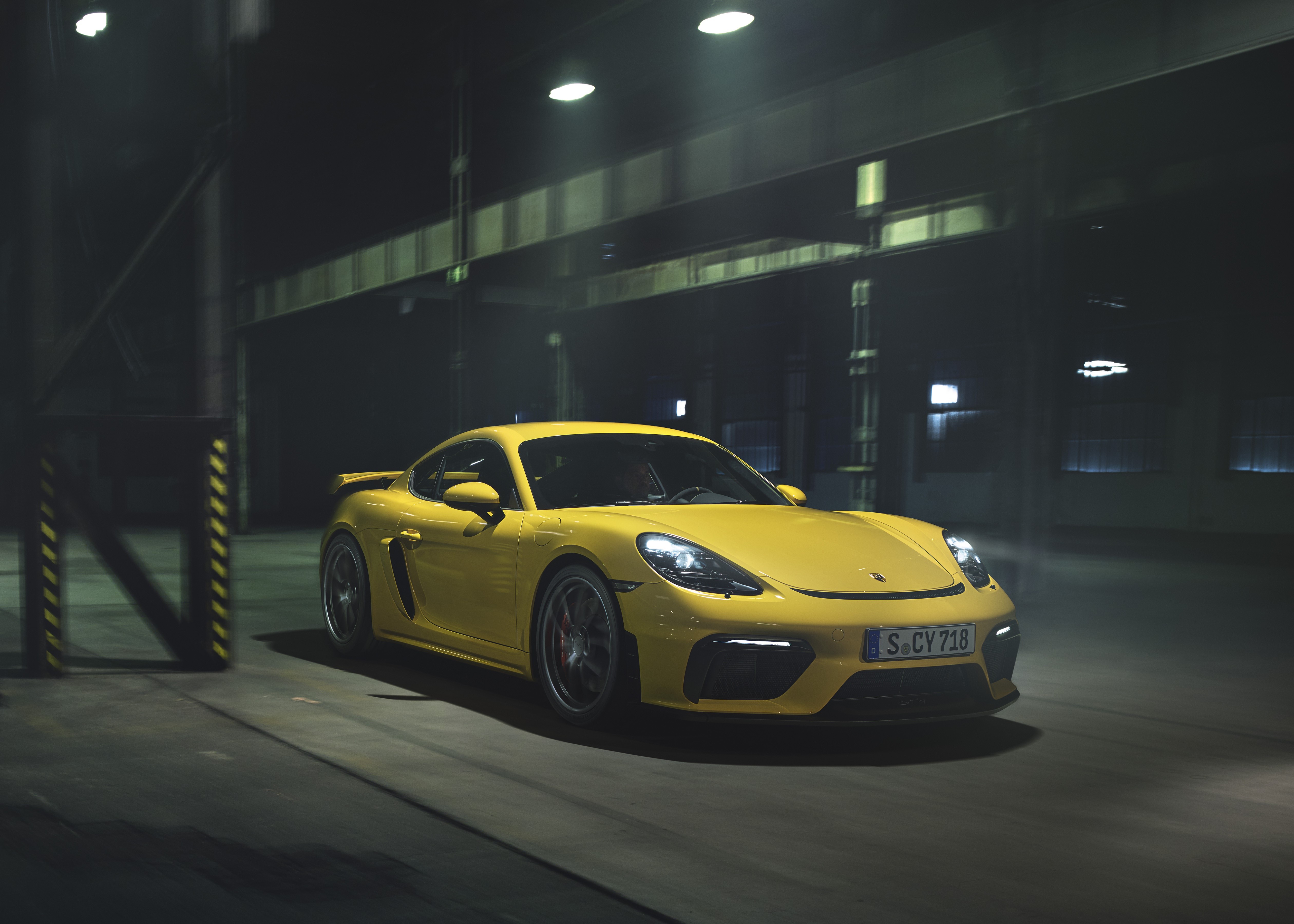 Yellow Porsche Cayman GT4 718 HD Wallpaper