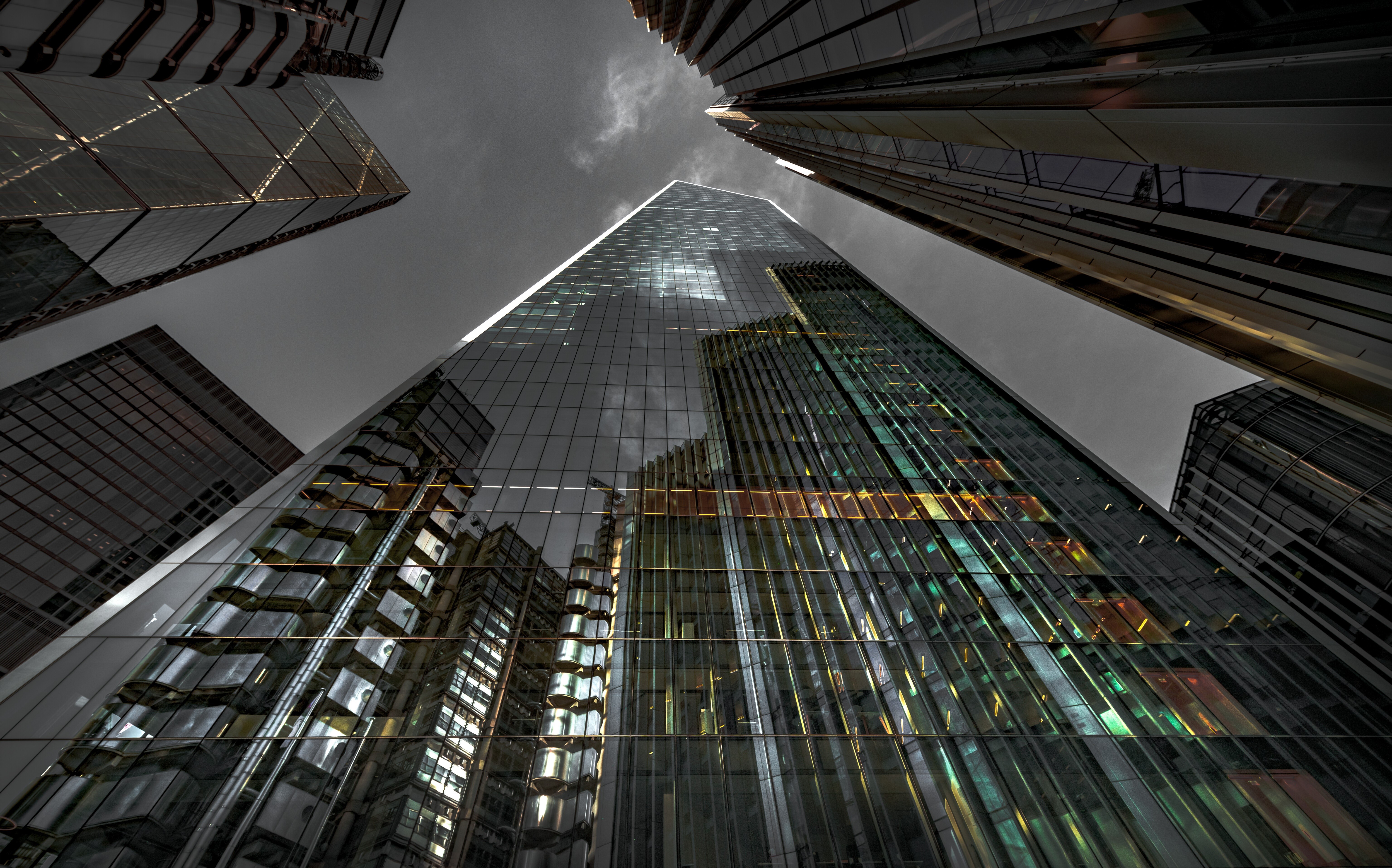 Skyscrapers in England, viewed from below HD Wallpaper