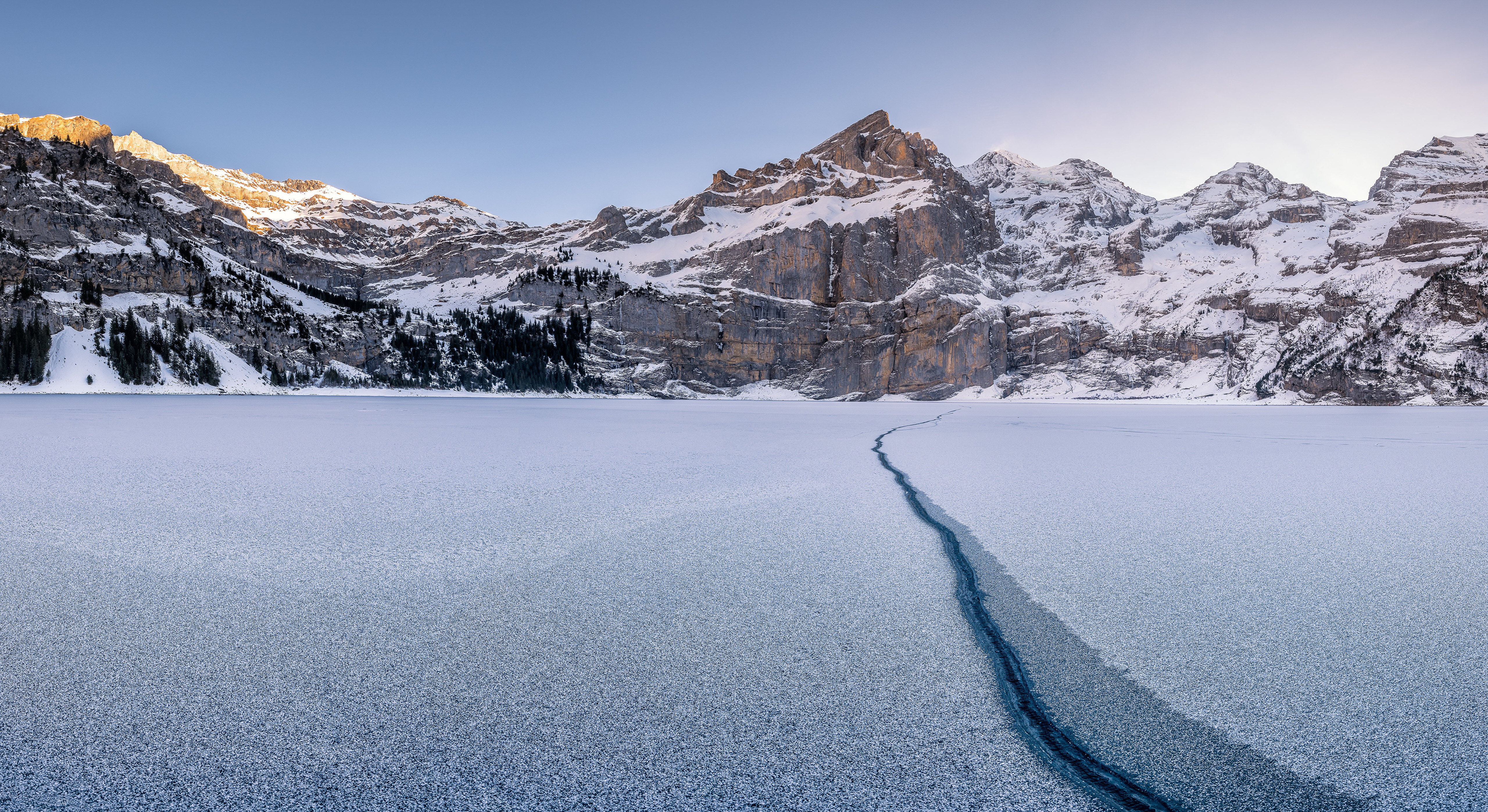Oeschinensee Switzerland Mountains Winter Morning Lake Alps HD Wallpaper
