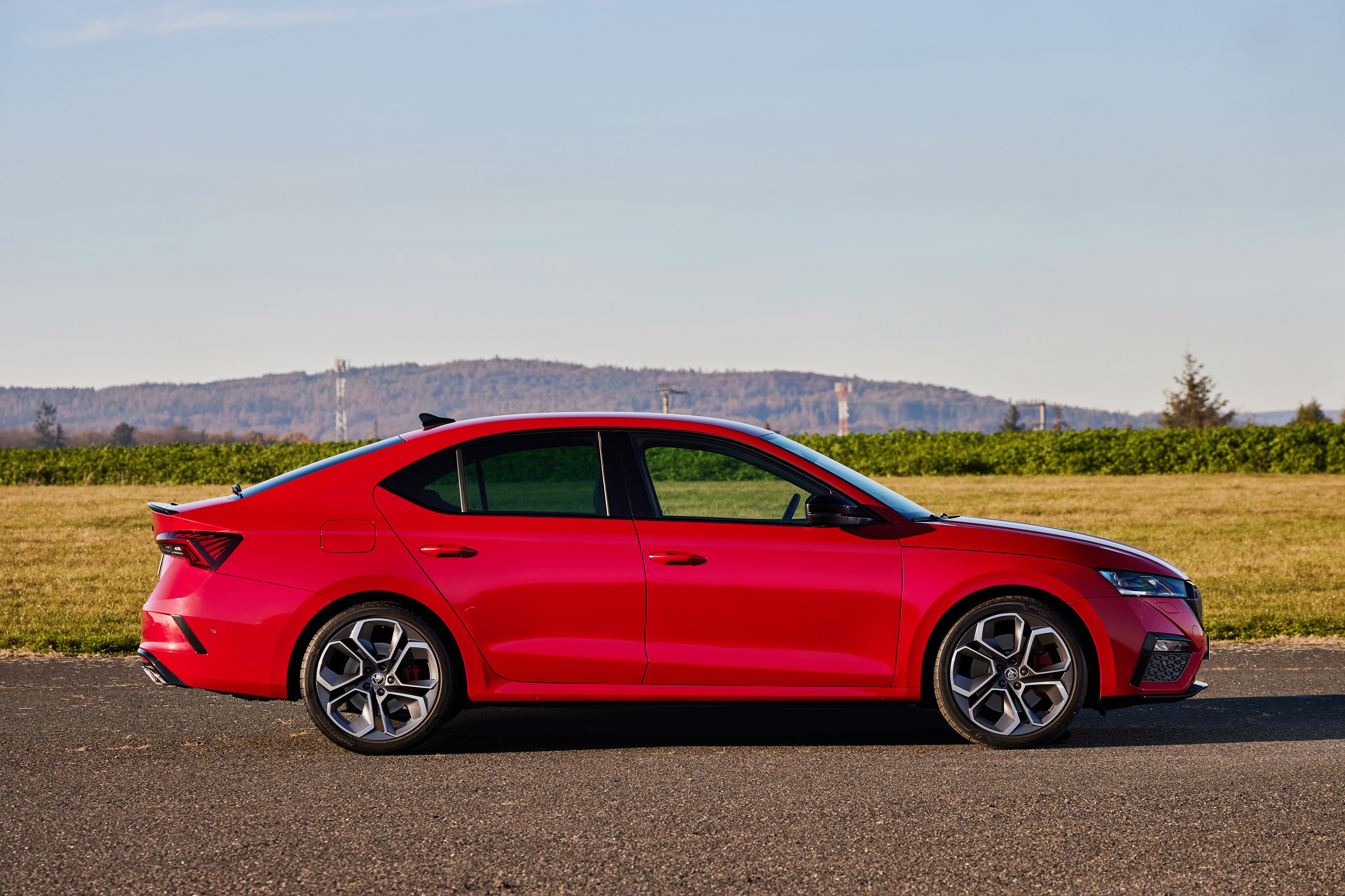 Red Skoda Octavia RS 2020 Metallic Side View HD Wallpaper