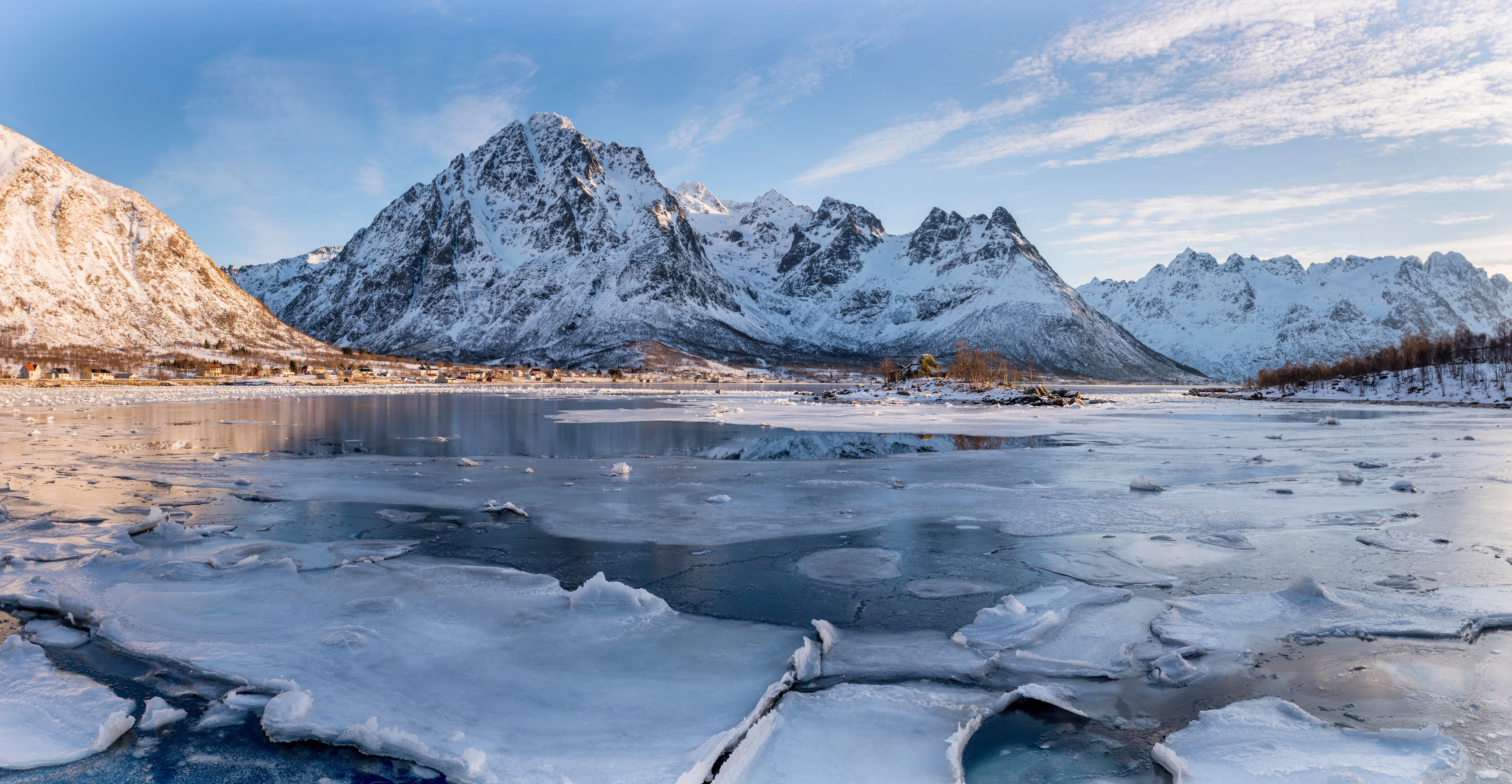 Laupstad, Norway Mountains and Fjord in Winter HD Wallpaper