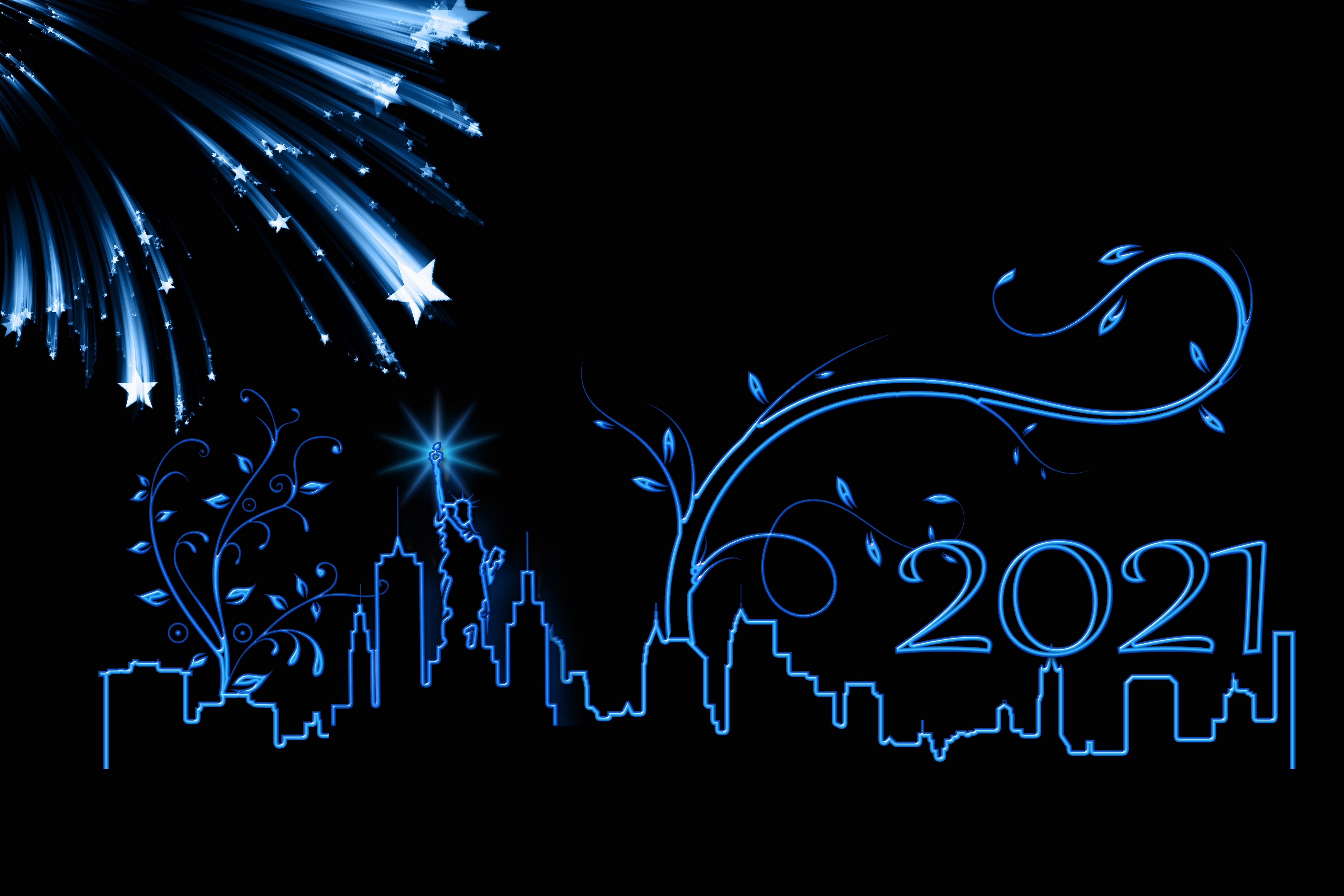 New York City skyline with fireworks and 2021 text HD Wallpaper