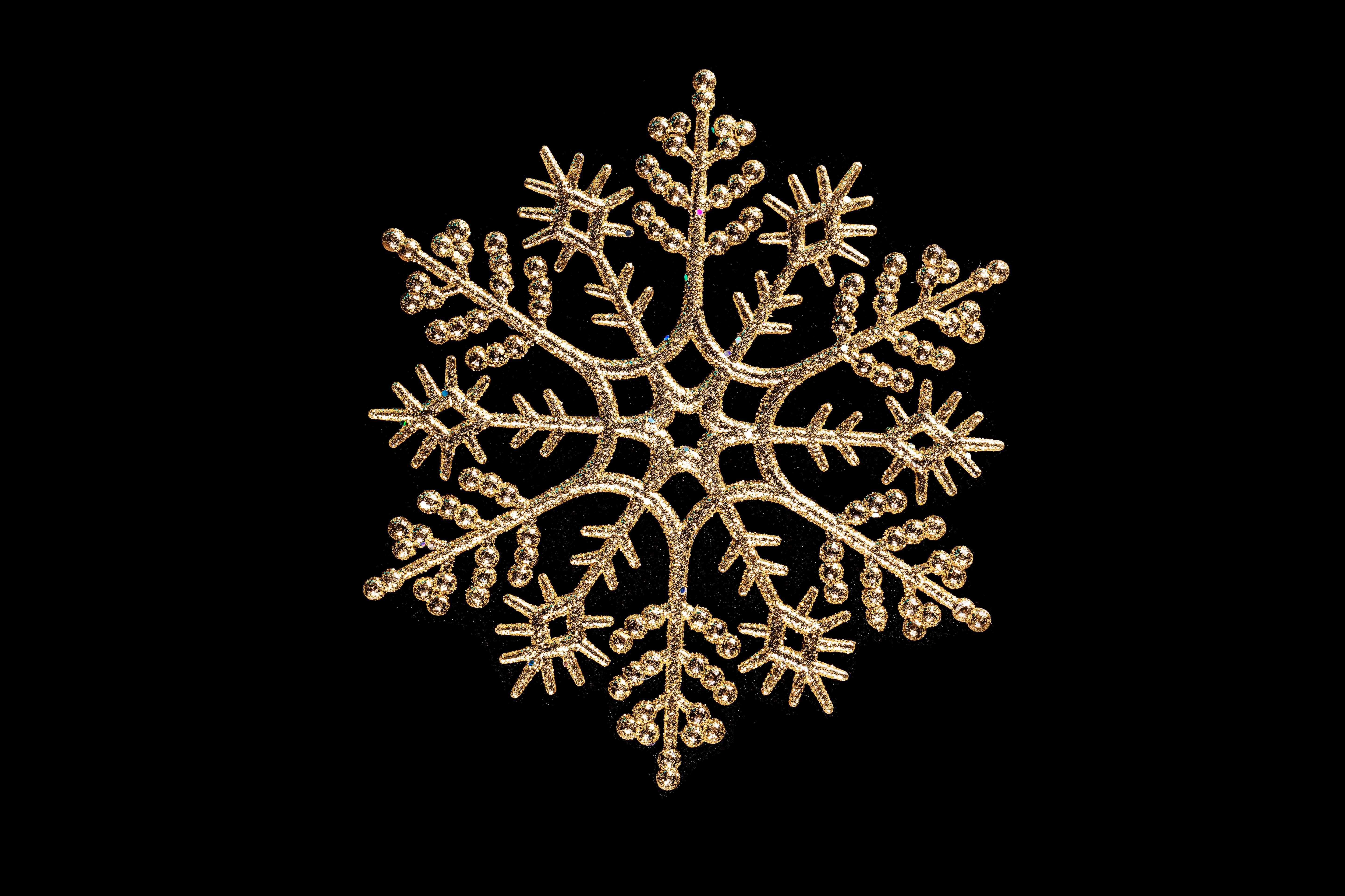 Golden Snowflake on Black Background HD Wallpaper