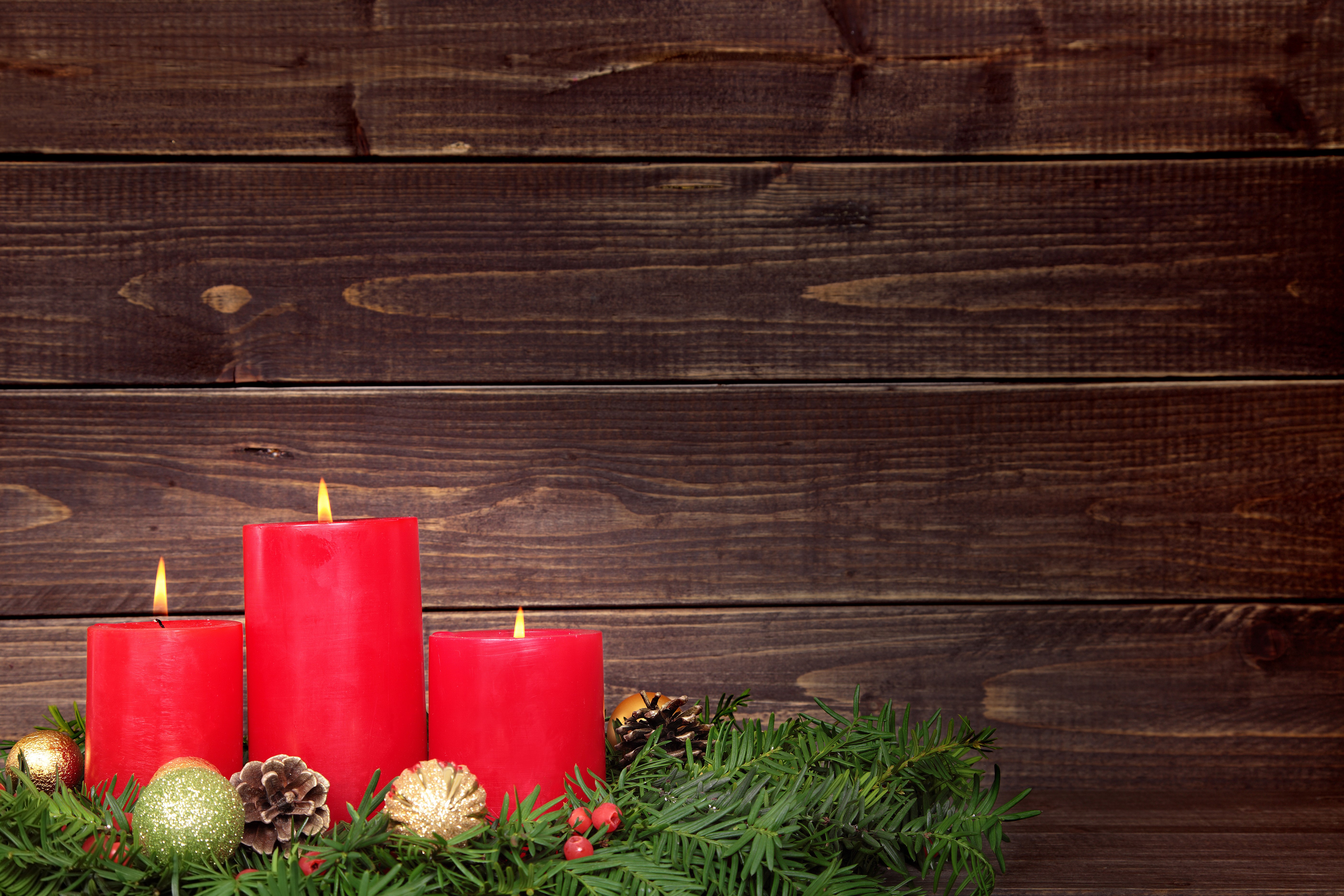 Christmas Advent Candles on a Wooden Background HD Wallpaper