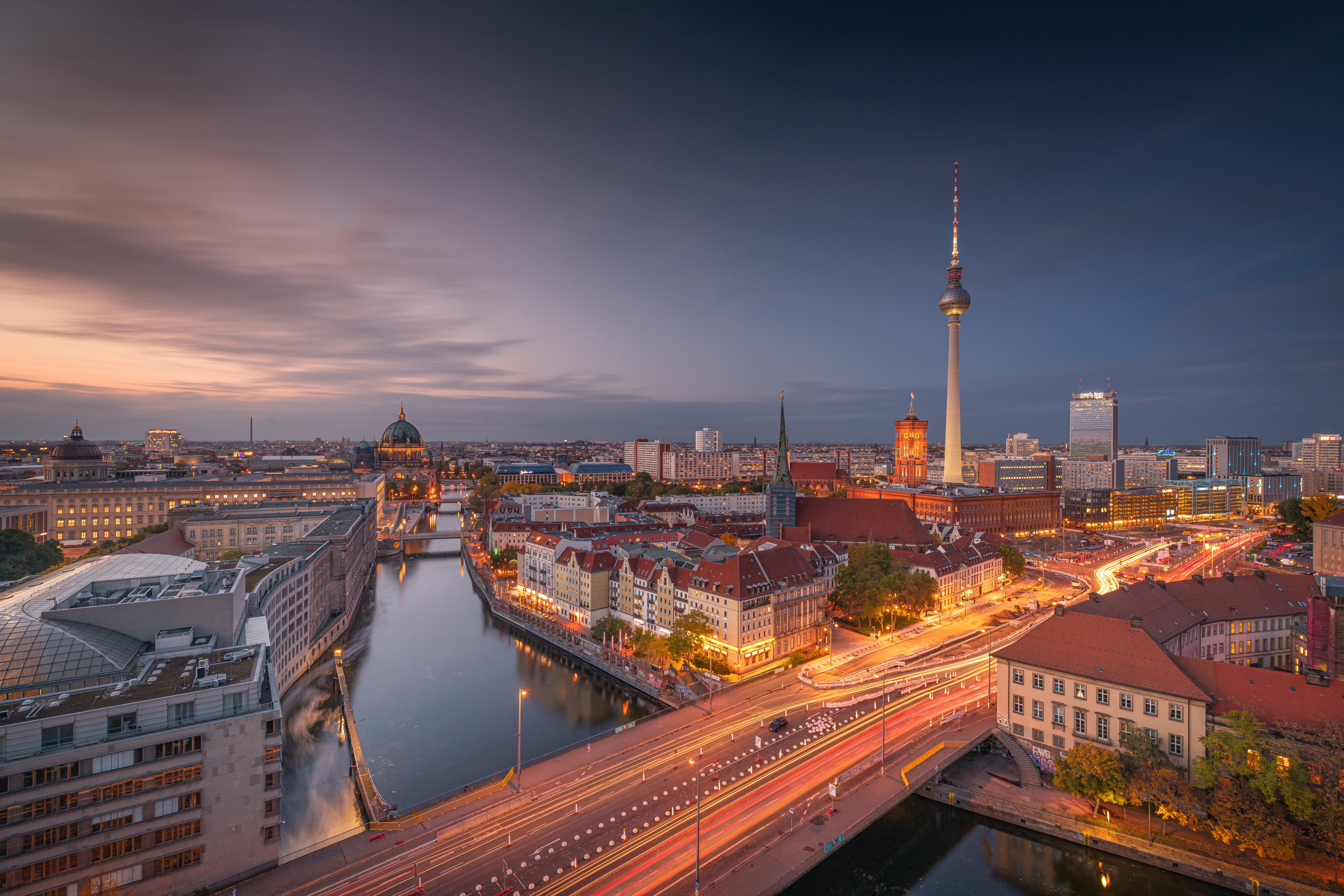 Berlin Cityscape With Tv Tower And Spree River At Dusk Hd Wallpaper Berlin Cityscape With Tv Tower And Spree River At Dusk Hd Wallpaper