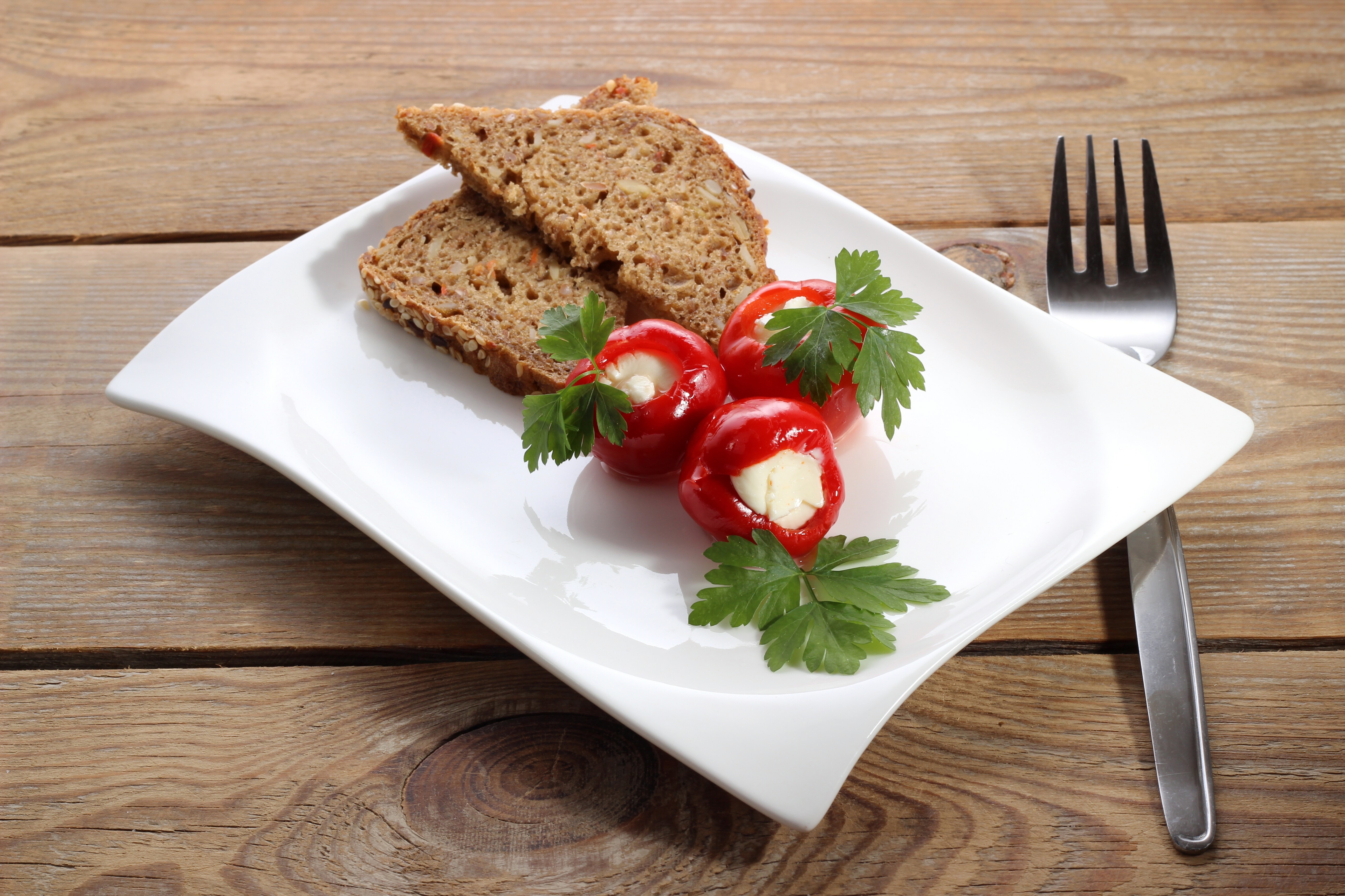 Stuffed Bell Peppers with Bread and Fork HD Wallpaper