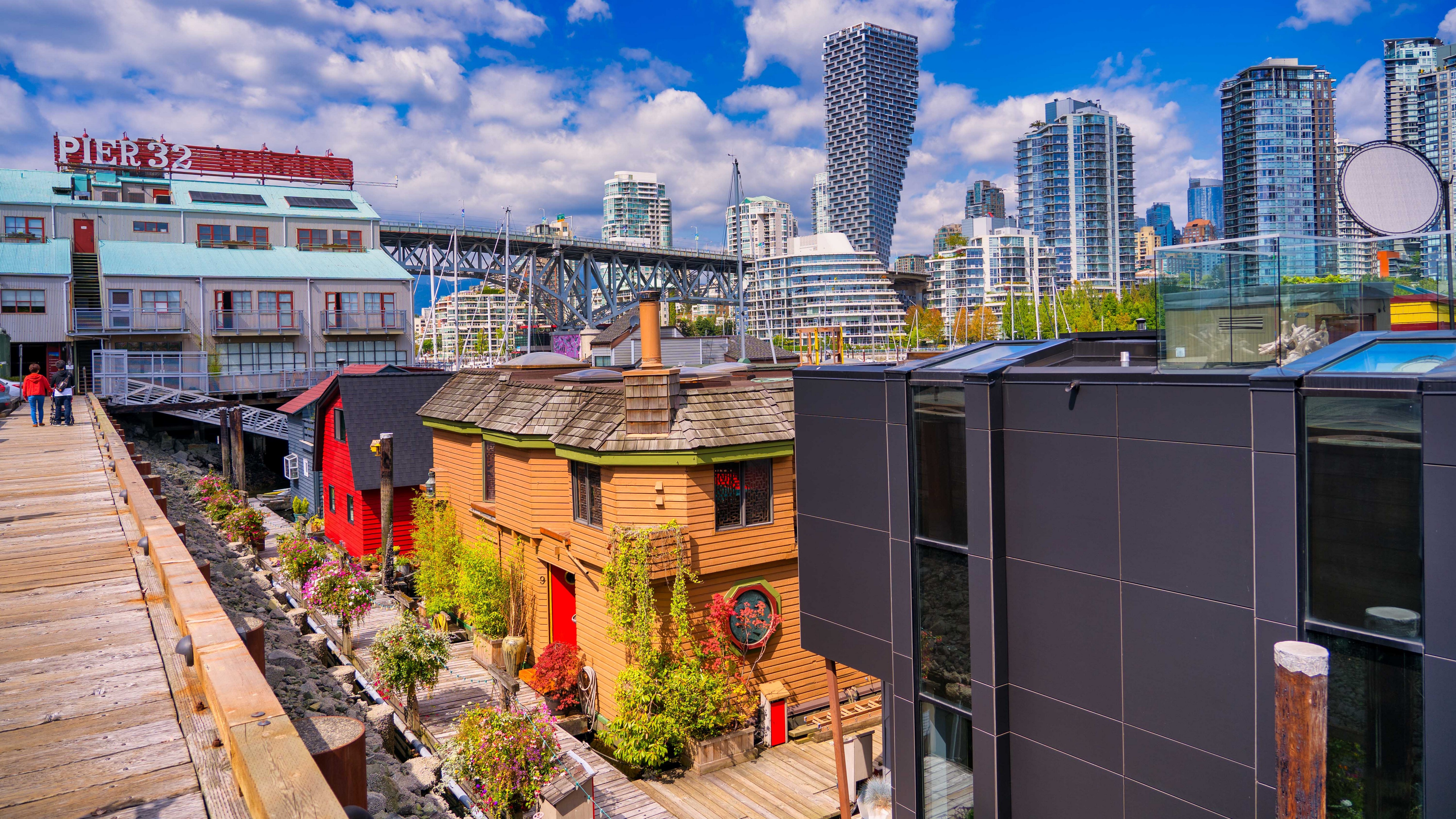 Vancouver waterfront with Granville Island and city skyline HD Wallpaper