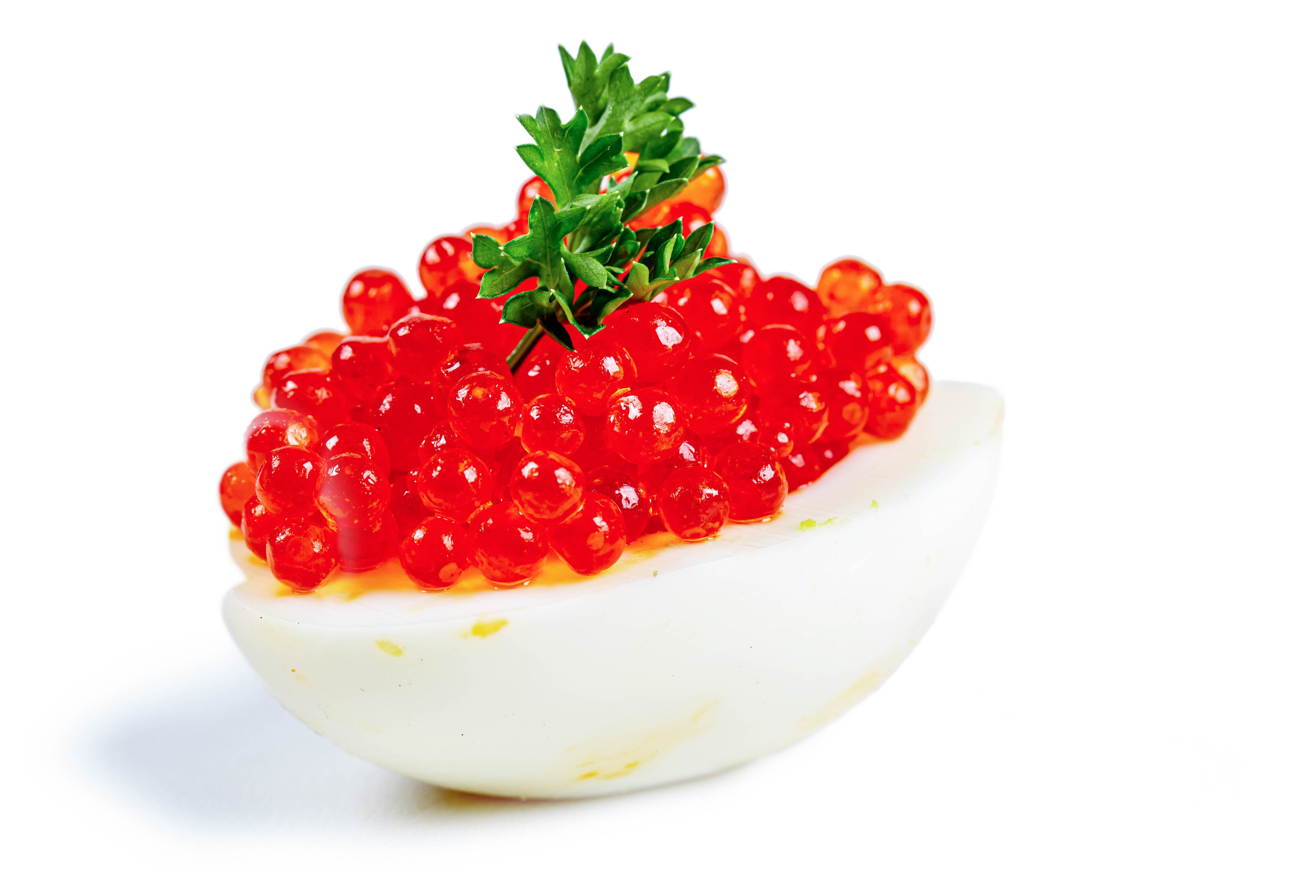 Deviled Egg with Red Caviar and Parsley HD Wallpaper