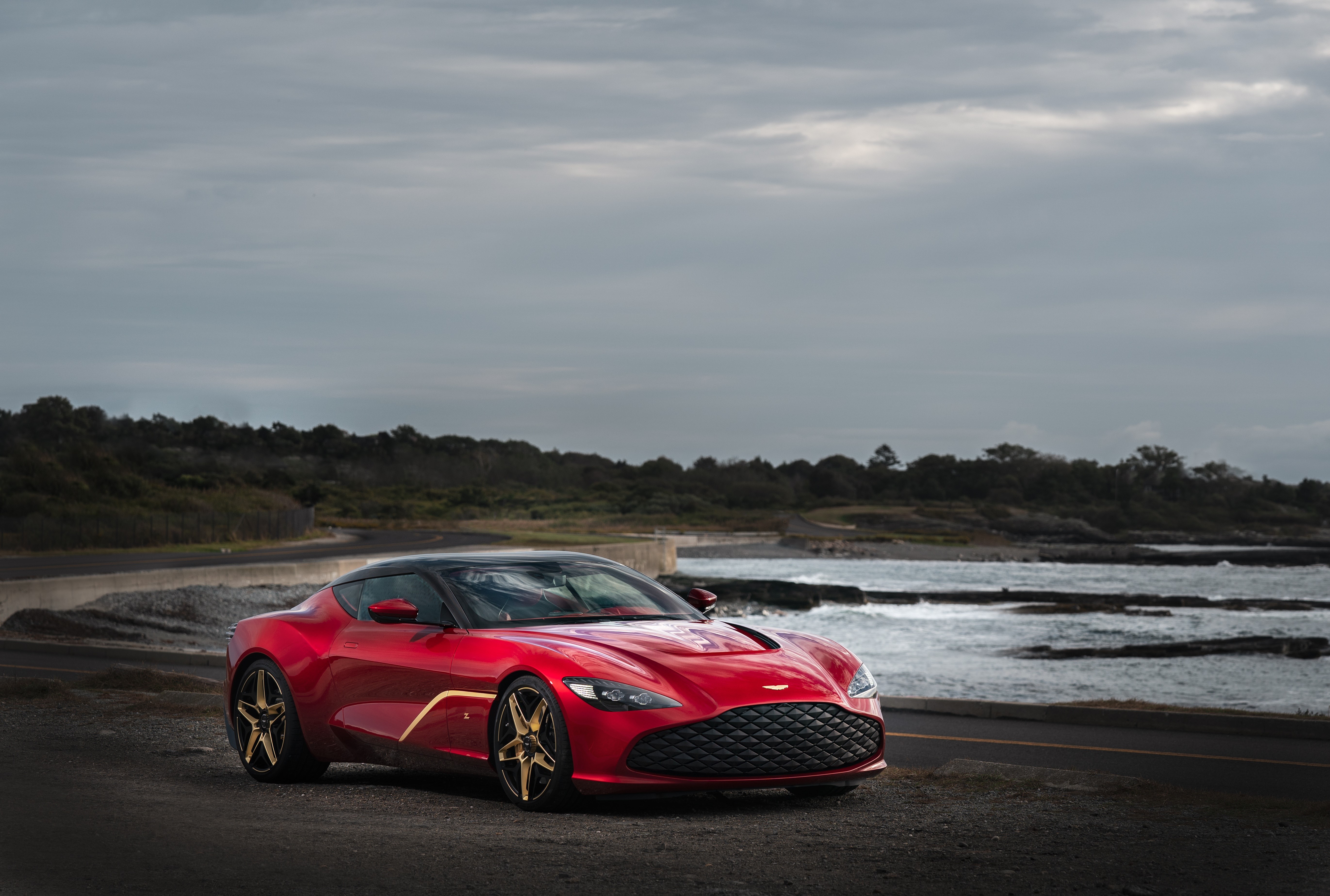 Red Aston Martin DBS GT Zagato Coupe on a Coastal Road HD Wallpaper