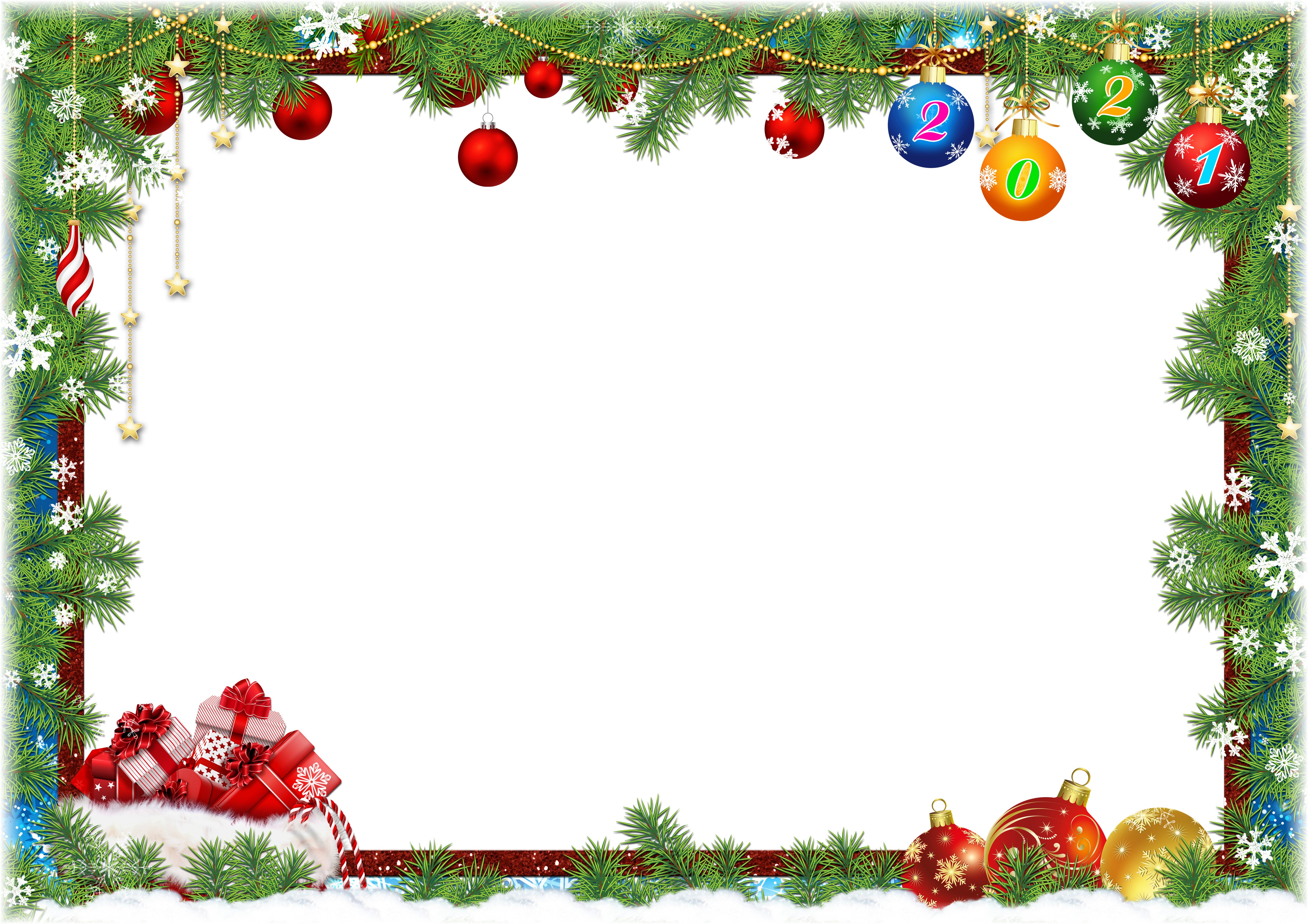Christmas Frame with Ornaments and Gifts HD Wallpaper