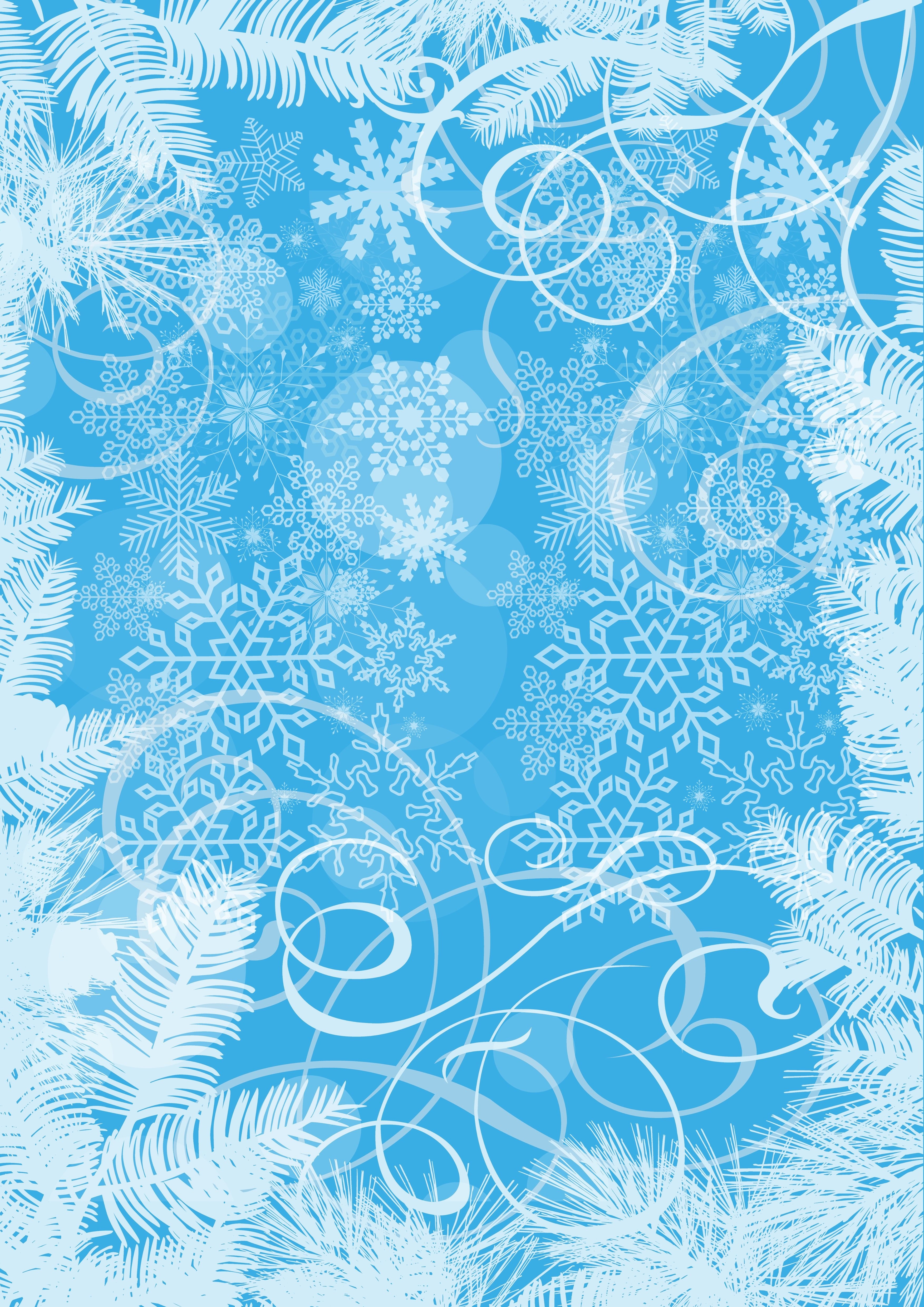 Christmas snowflakes and pine branches greeting card template HD Phone Wallpaper